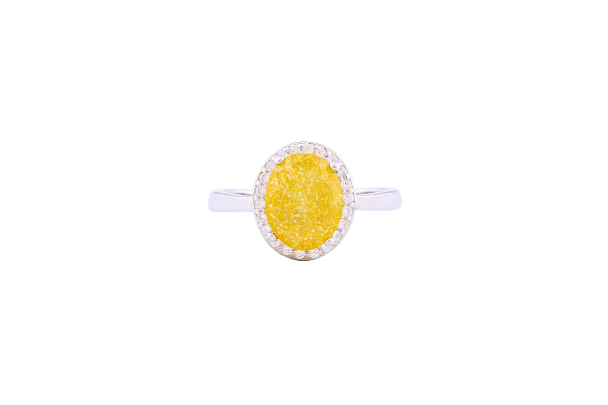 Asfour Crystal Halo Ring With Yellow Oval Stone In 925 Sterling Silver-RD0095-Y-A-7