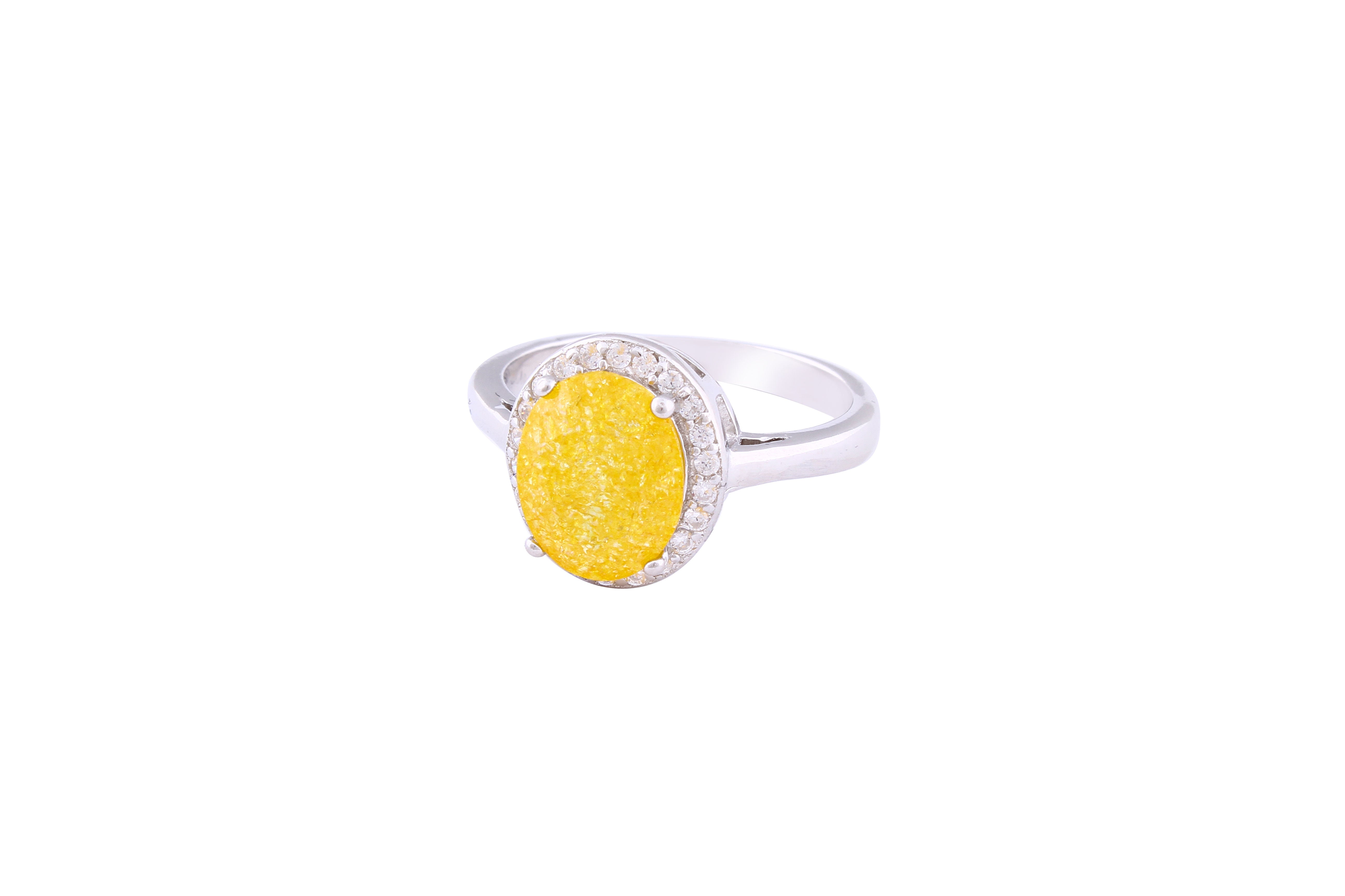 Asfour Crystal Halo Ring With Yellow Oval Stone In 925 Sterling Silver-RD0095-Y-A-7