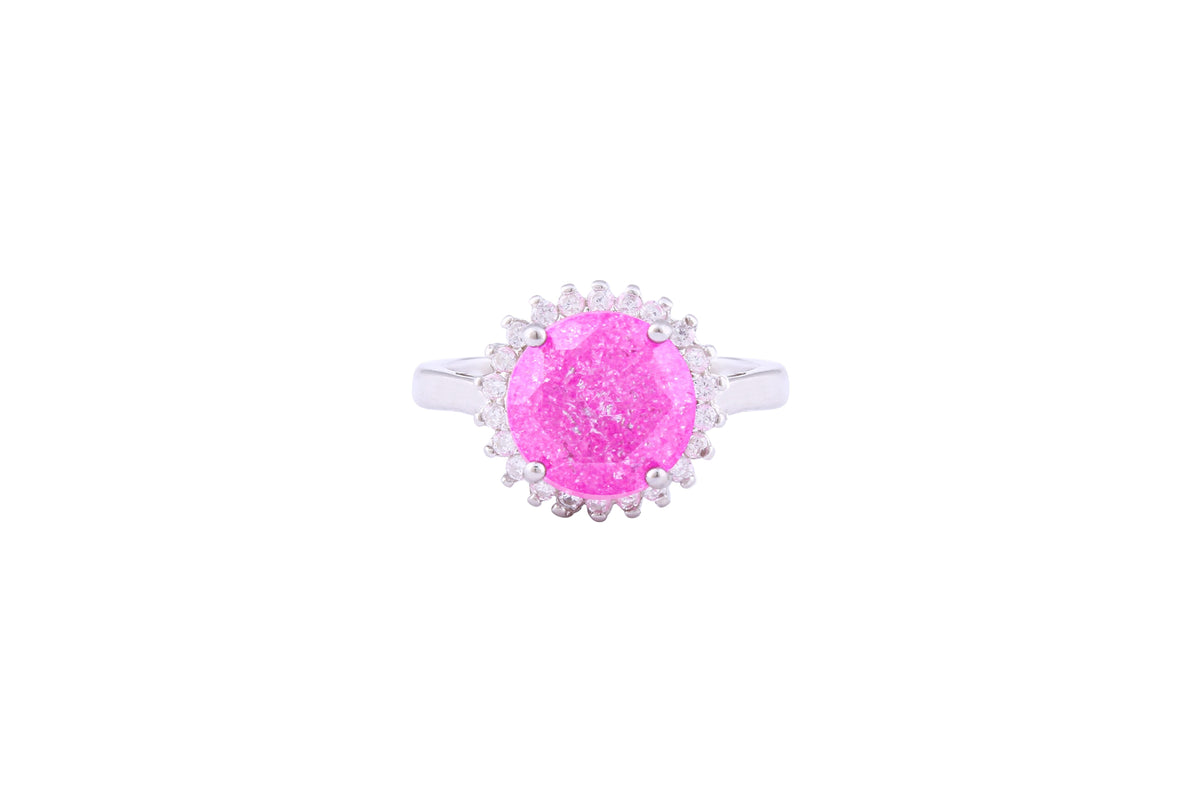 Asfour Crystal Halo Ring With Rose Round Design In 925 Sterling Silver-RD0096-O-A-8