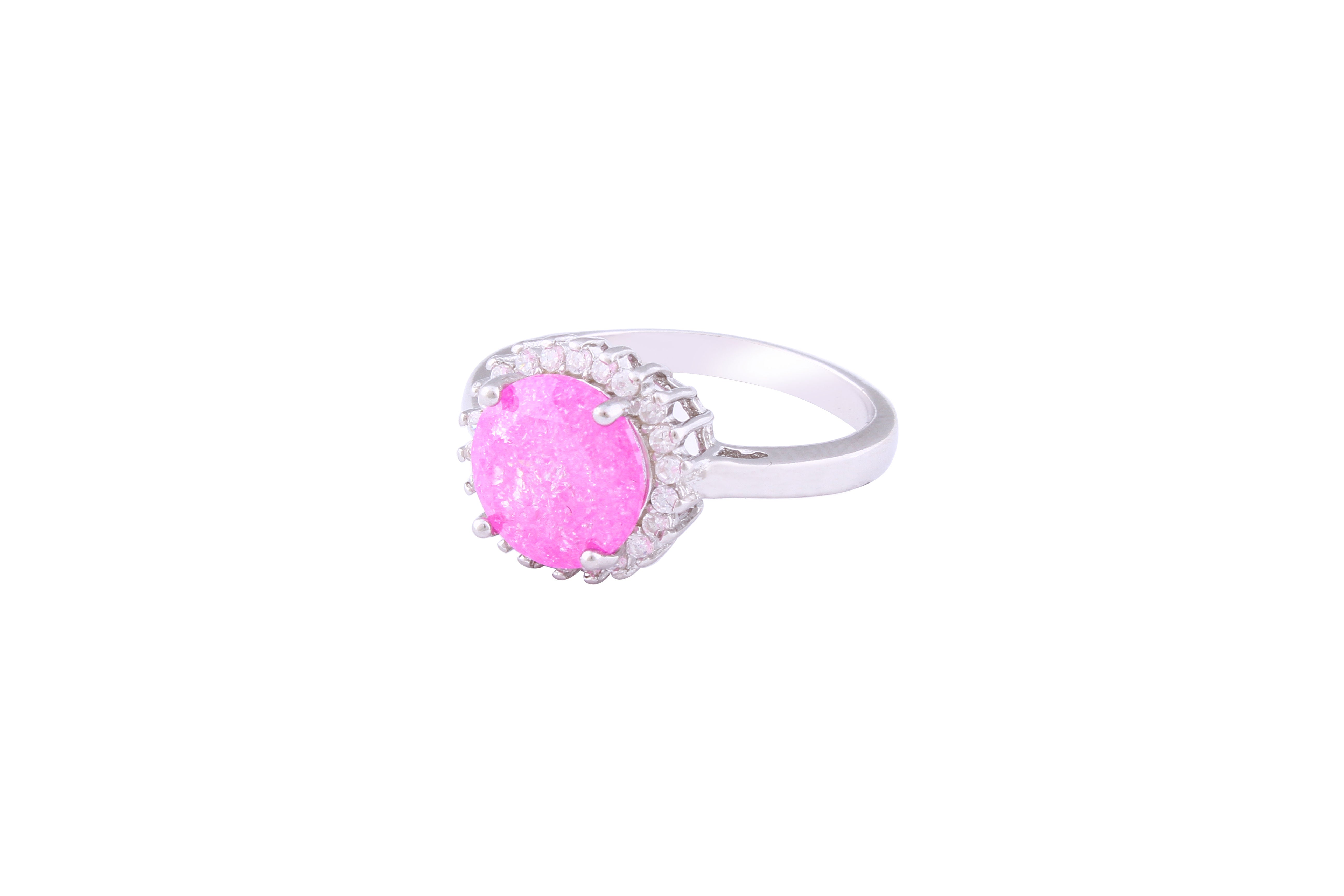 Asfour Crystal Halo Ring With Rose Round Design In 925 Sterling Silver-RD0096-O-A-8