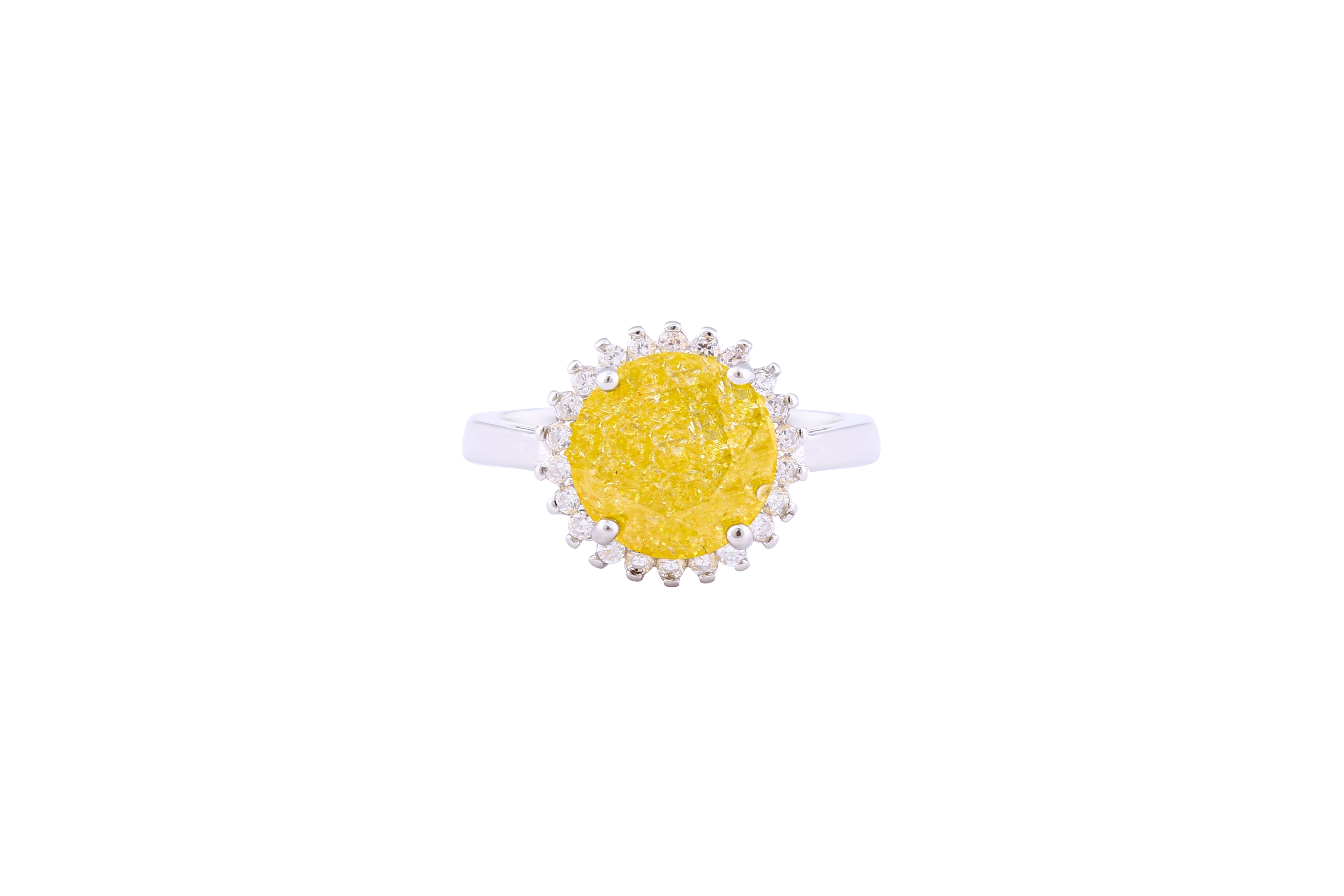 Asfour Crystal Halo Ring With Yellow Round Design In 925 Sterling Silver-RD0096-Y-A-8