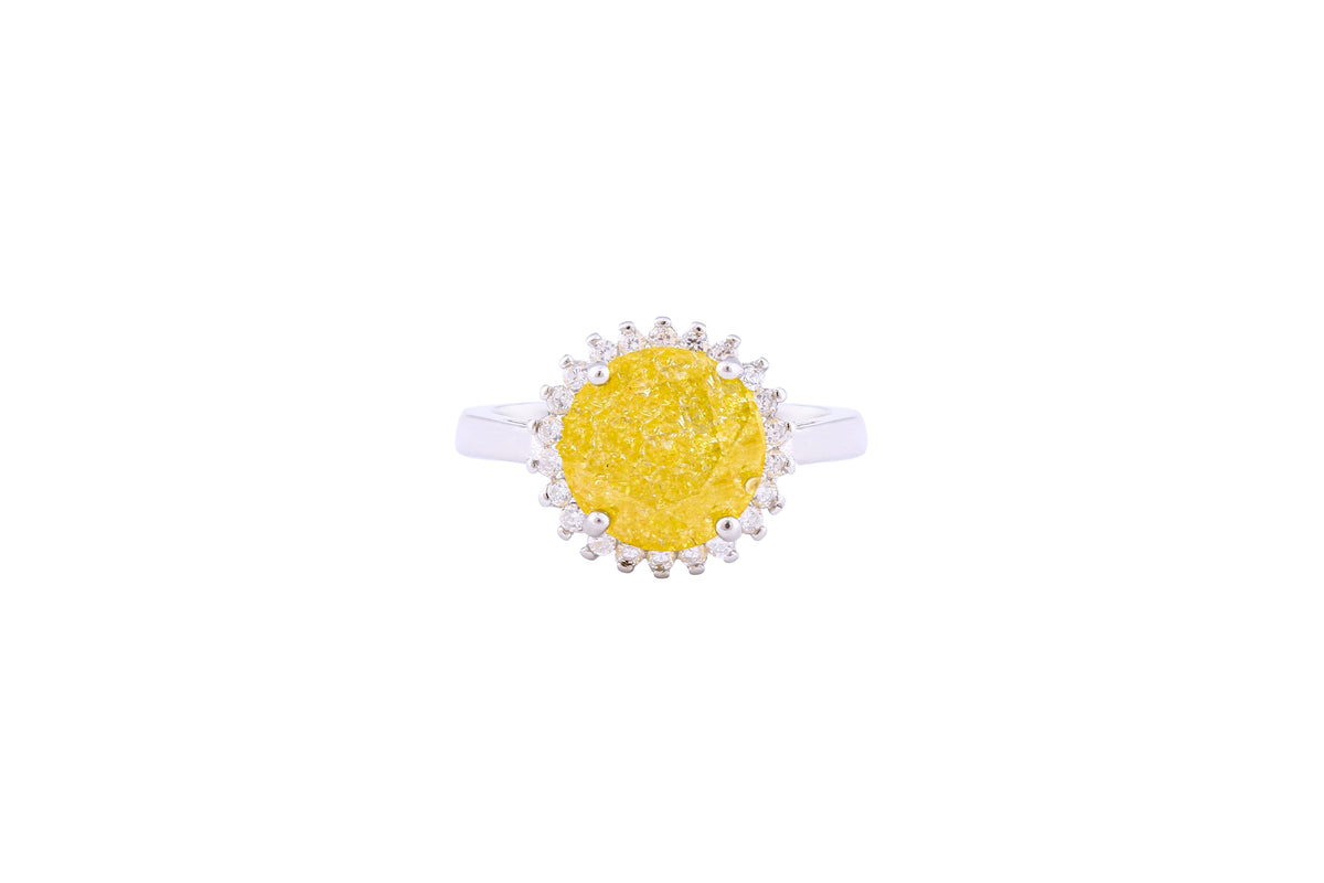 Asfour Crystal Halo Ring With Yellow Round Design In 925 Sterling Silver-RD0096-Y-A-8