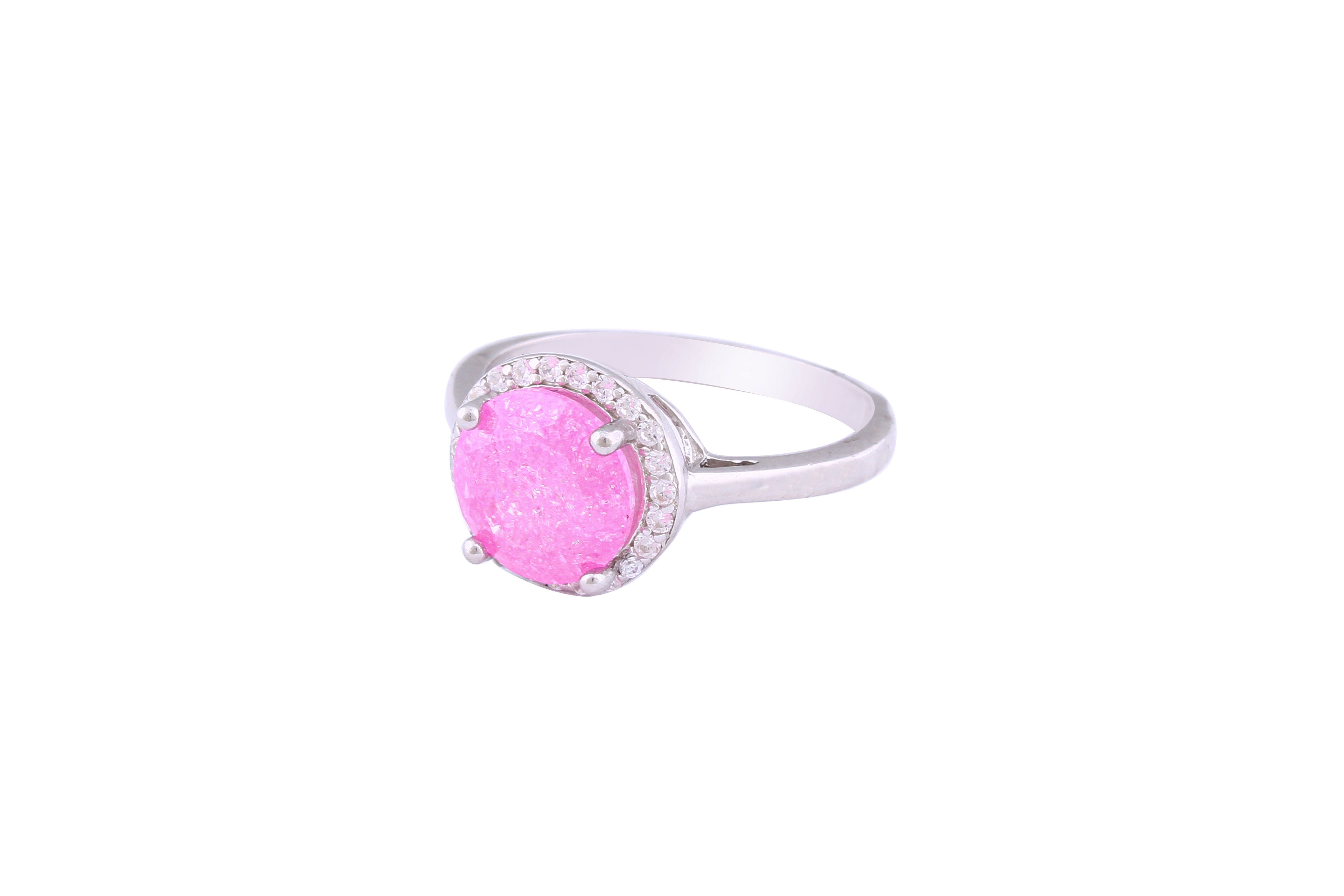 Asfour Crystal Halo Ring With Rose Opal Stone In 925 Sterling Silver-RD0097-O-A-8