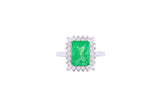 Asfour Crystal Halo Ring With Emerald Opal Stone Inlaid With Zircon In 925 Sterling Silver-RD0098-G-A-7