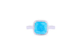 Asfour Crystal Halo Ring With Aquamarine Opal Stone In 925 Sterling Silver-RD0100-M-A-7