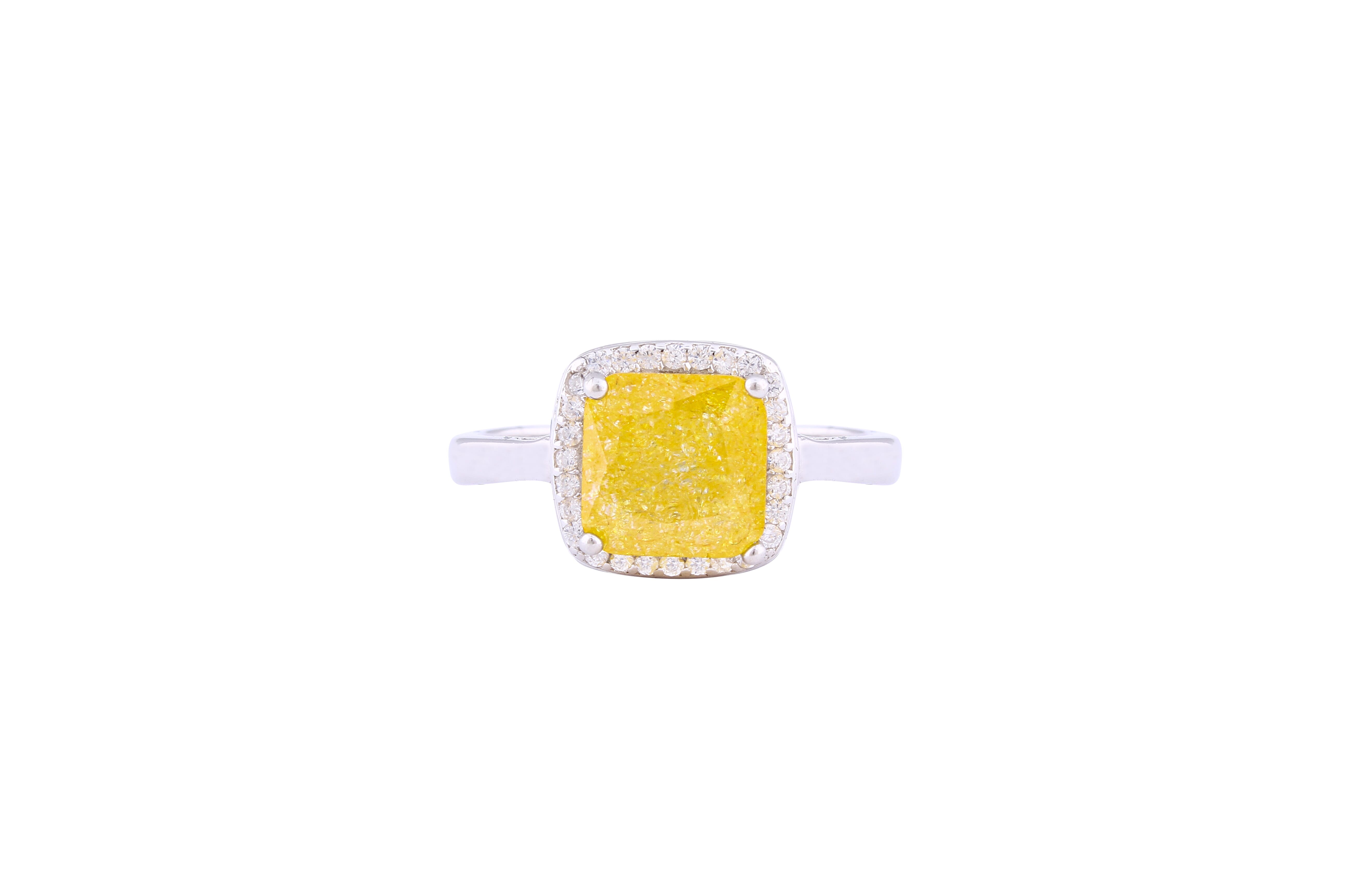 Asfour Crystal Halo Ring With Yellow Opal Stone In 925 Sterling Silver-RD0100-Y-A-8