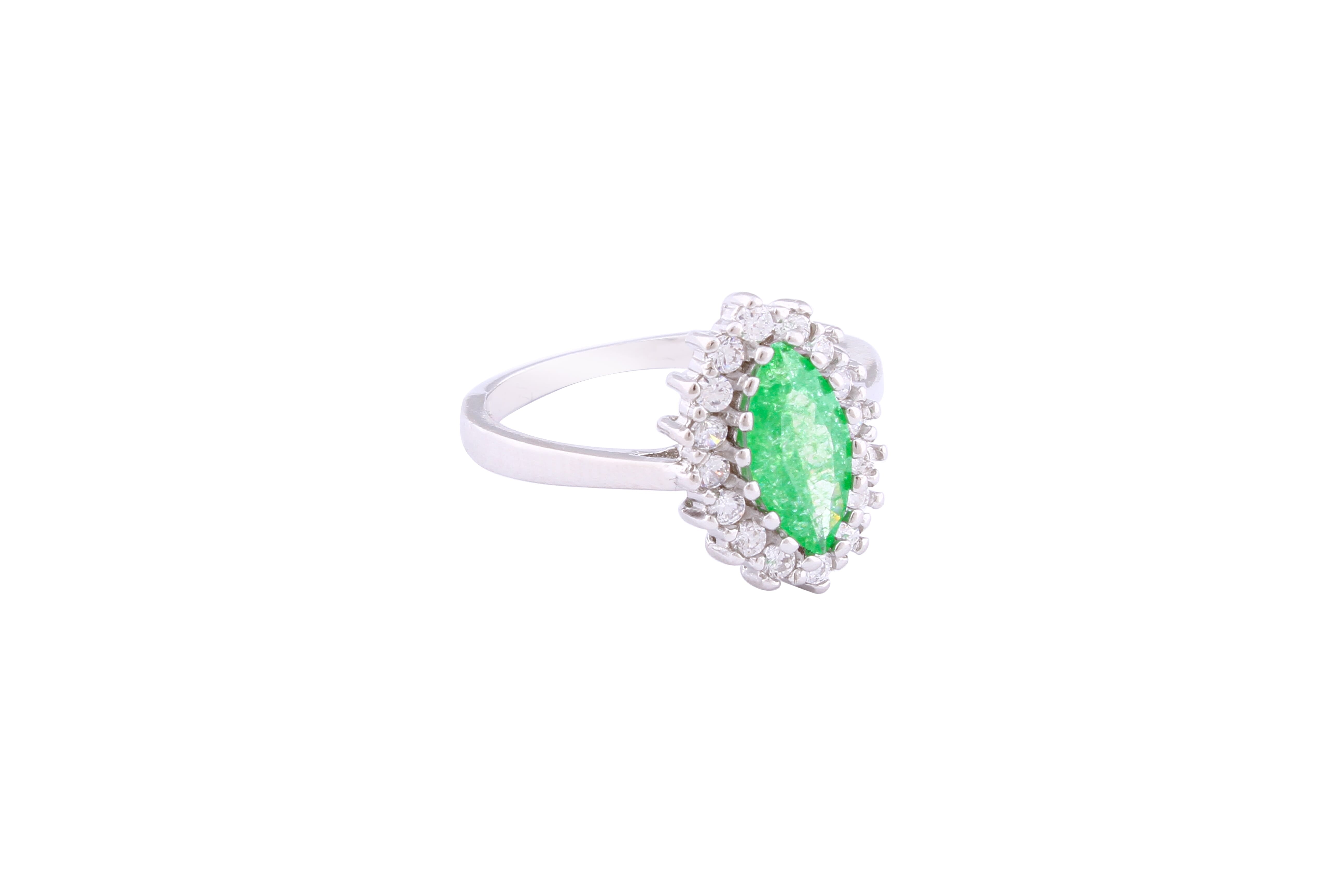 Asfour Crystal Halo Ring With Emerald Marquise Cut Opal Stone In 925 S ...