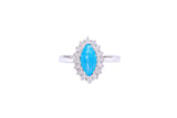 Asfour Crystal Halo Ring With Aquamarine Marquise Cut Opal Stone In 925 Sterling Silver-RD0101-M-A-7