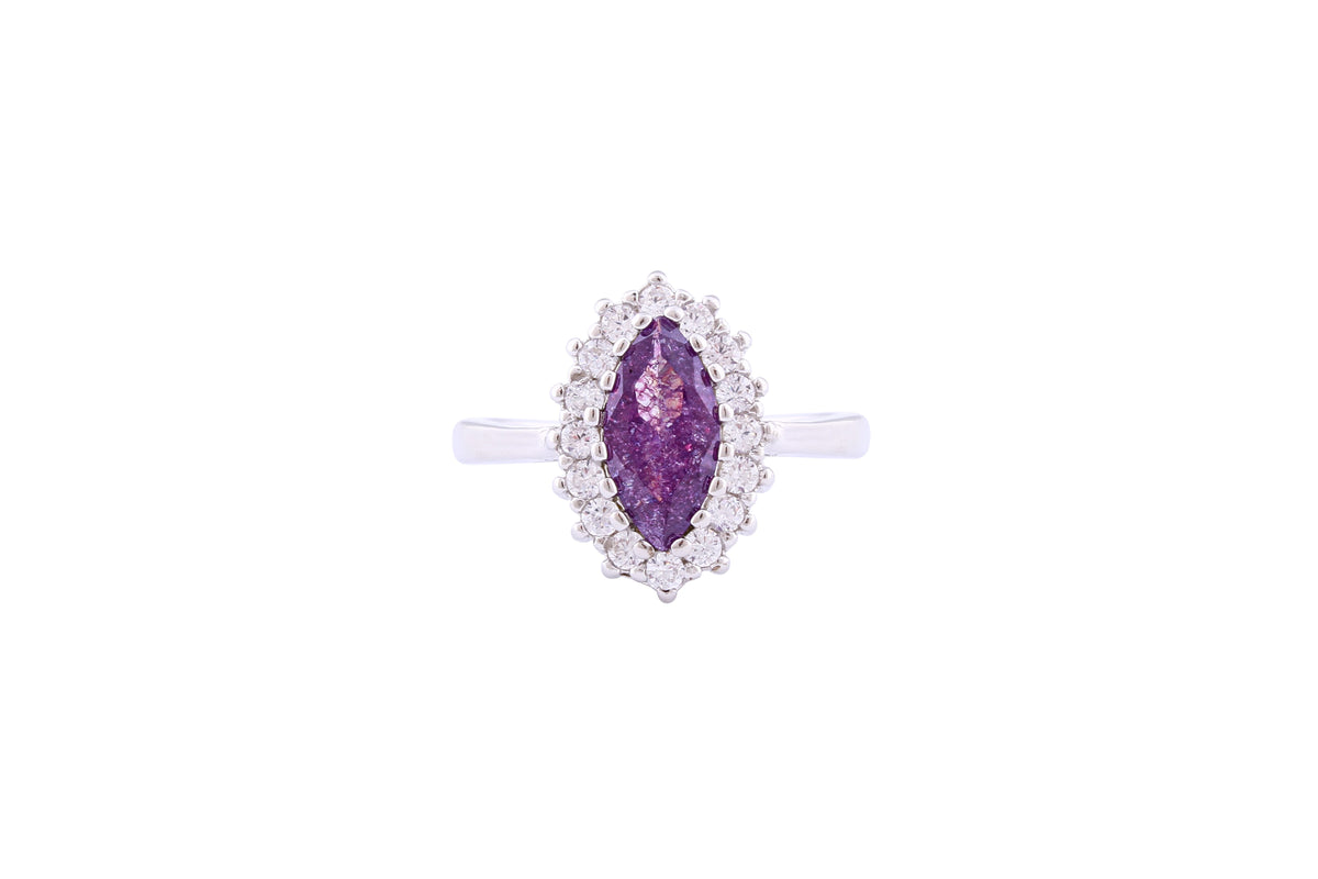 Asfour Crystal Halo Ring With Tenzanite Marquise Cut Opal Stone In 925 Sterling Silver-RD0101-N-A-8