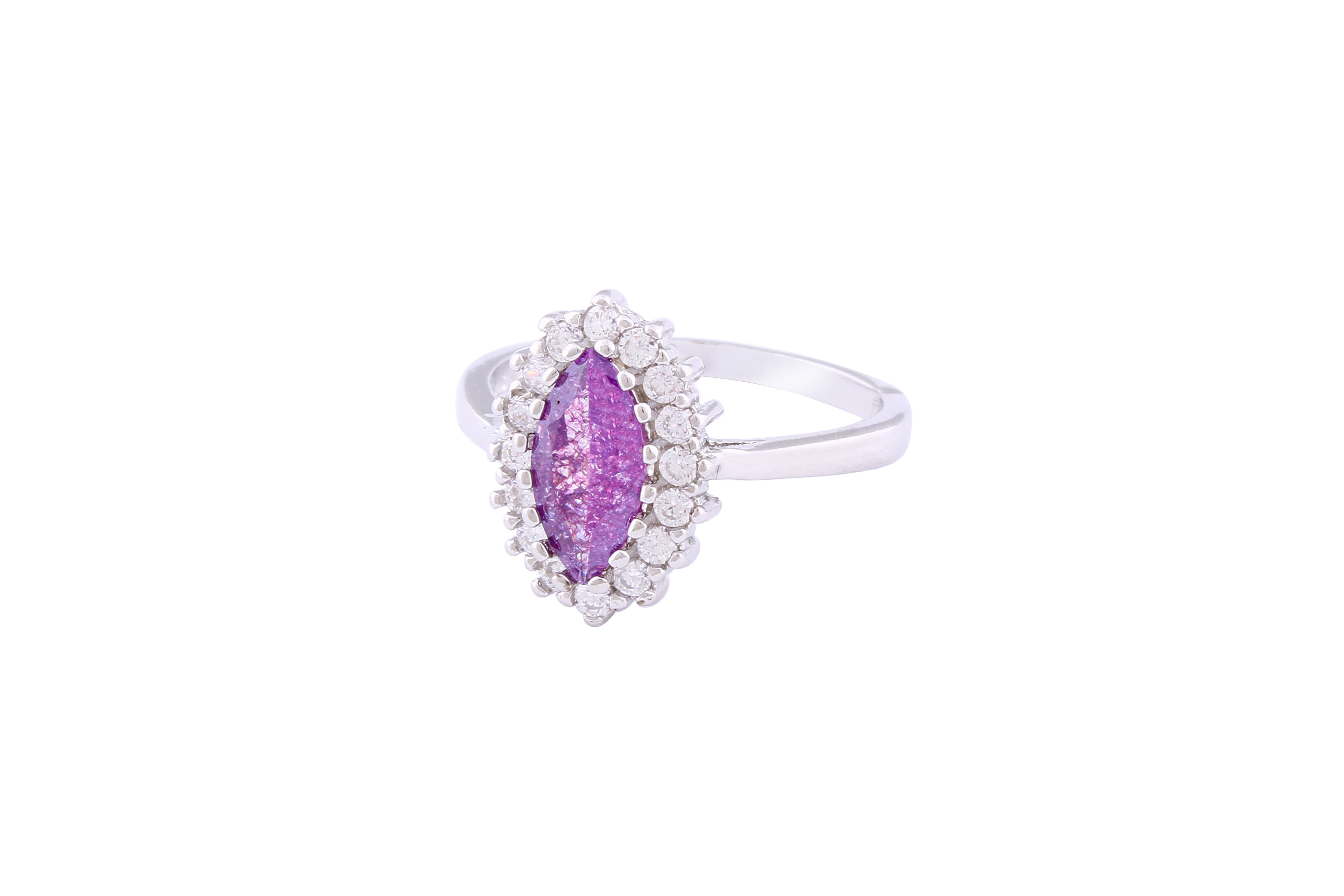 Asfour Crystal Halo Ring With Tenzanite Marquise Cut Opal Stone In 925 Sterling Silver-RD0101-N-A-8