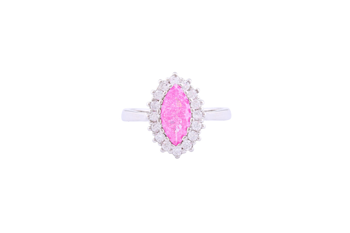 Asfour Crystal Halo Ring With Rose Marquise Cut Opal Stone In 925 Sterling Silver-RD0101-O-A-8