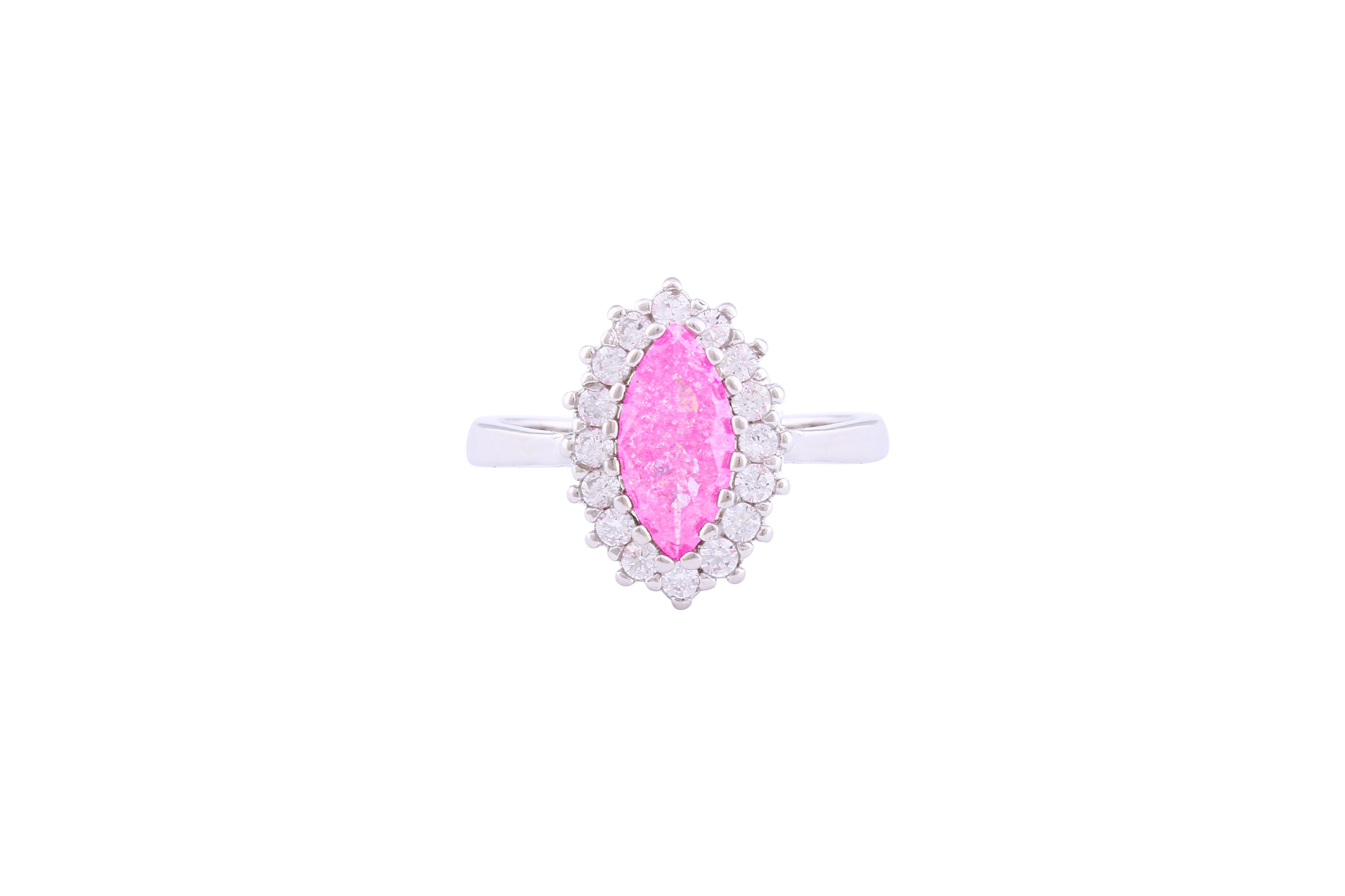 Asfour Crystal Halo Ring With Rose Marquise Cut Opal Stone In 925 Sterling Silver-RD0101-O-A-9