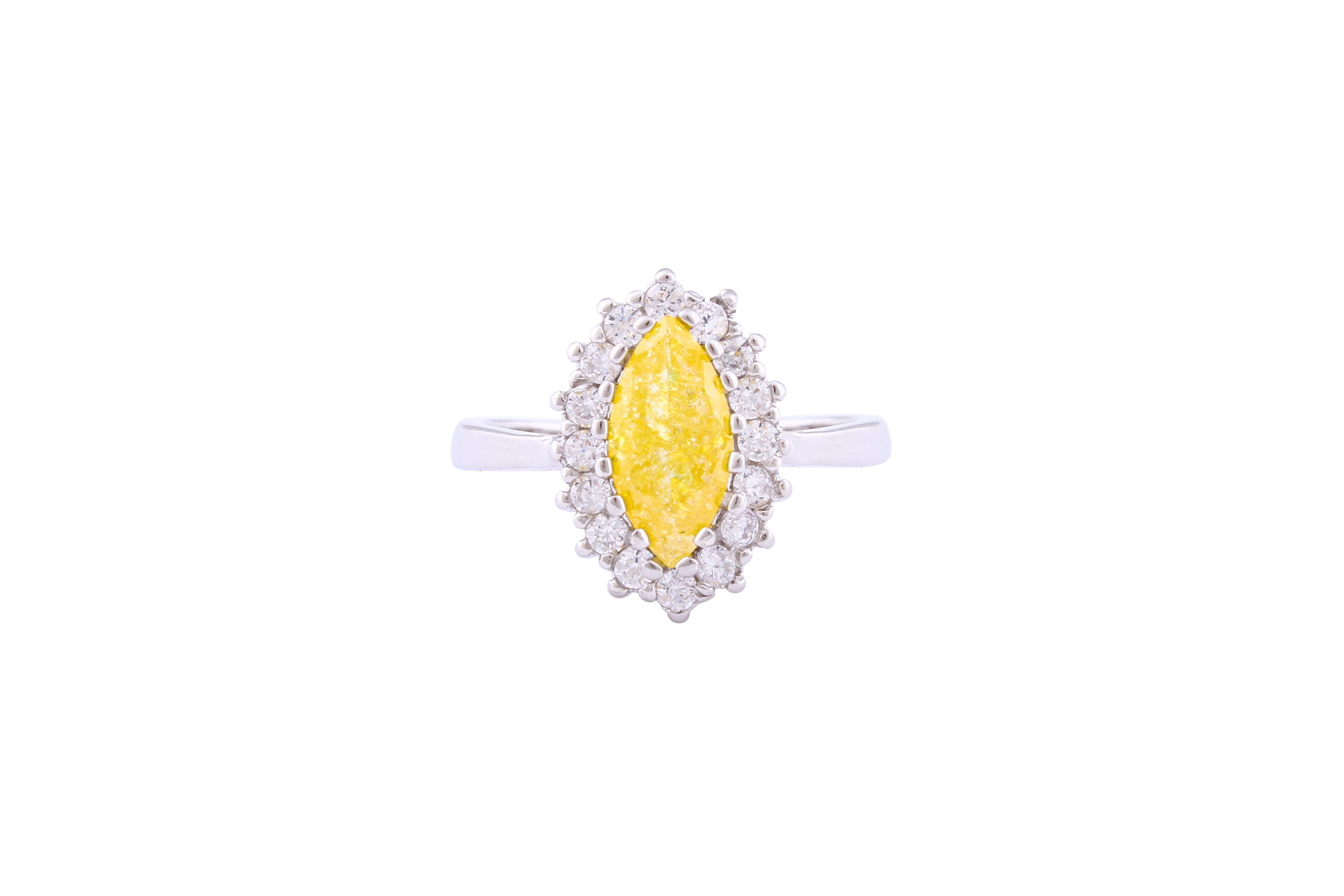 Asfour Crystal Halo Ring With Yellow Marquise Cut Opal Stone In 925 Sterling Silver-RD0101-Y-A-7