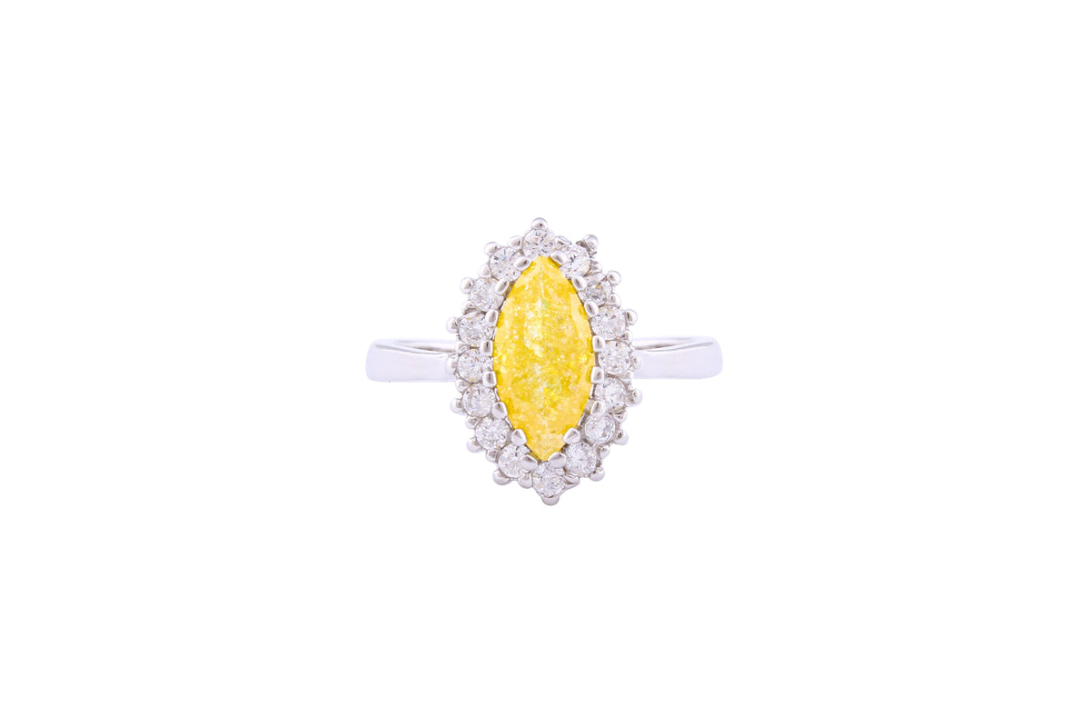 Asfour Crystal Halo Ring With Yellow Marquise Cut Opal Stone In 925 Sterling Silver-RD0101-Y-A-7