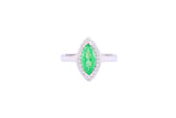 Asfour Crystal Halo Ring With Emerald Marquise Cut Opal Stone In 925 Sterling Silver-RD0102-G-A-8