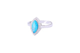 Asfour Crystal Halo Ring With Aquamarine Marquise Cut Opal Stone In 925 Sterling Silver-RD0102-M-A-7