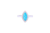 Asfour Crystal Halo Ring With Aquamarine Marquise Cut Opal Stone In 925 Sterling Silver-RD0102-M-A-8