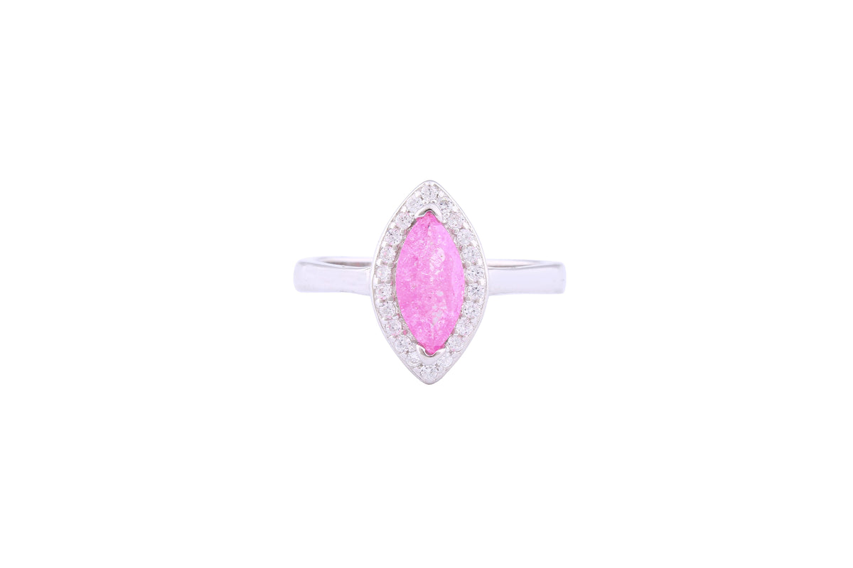 Asfour Crystal Halo Ring With Rose Marquise Cut Opal Stone In 925 Sterling Silver-RD0102-O-A-9