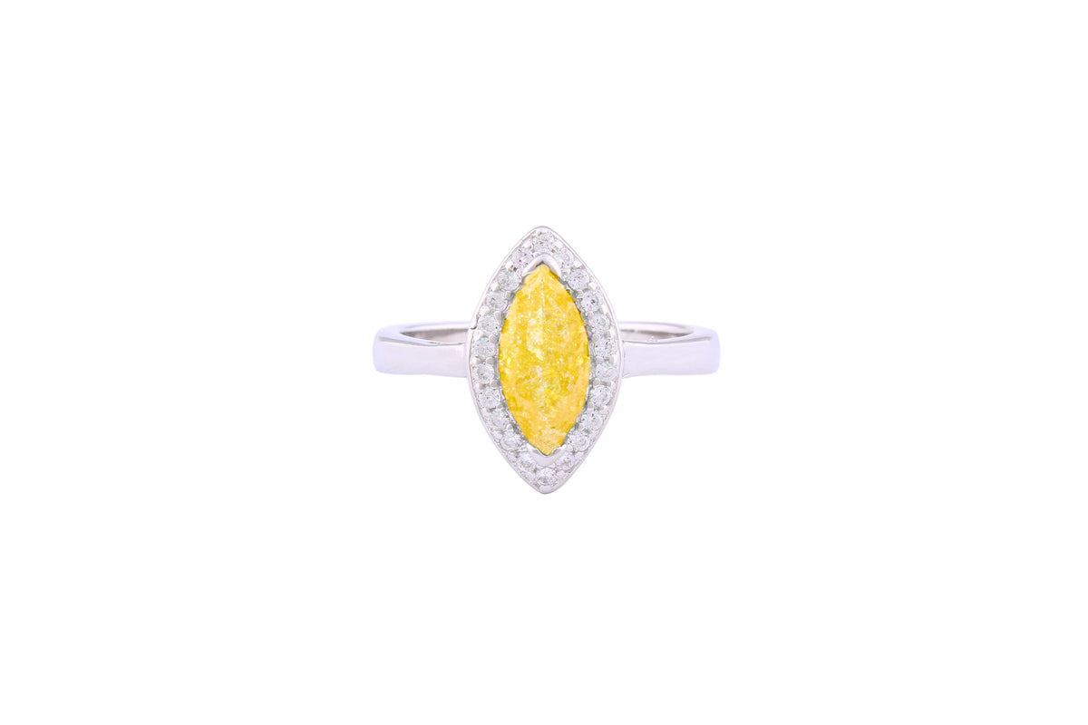 Asfour Crystal Halo Ring With Yellow Marquise Cut Opal Stone In 925 Sterling Silver-RD0102-Y-A-9