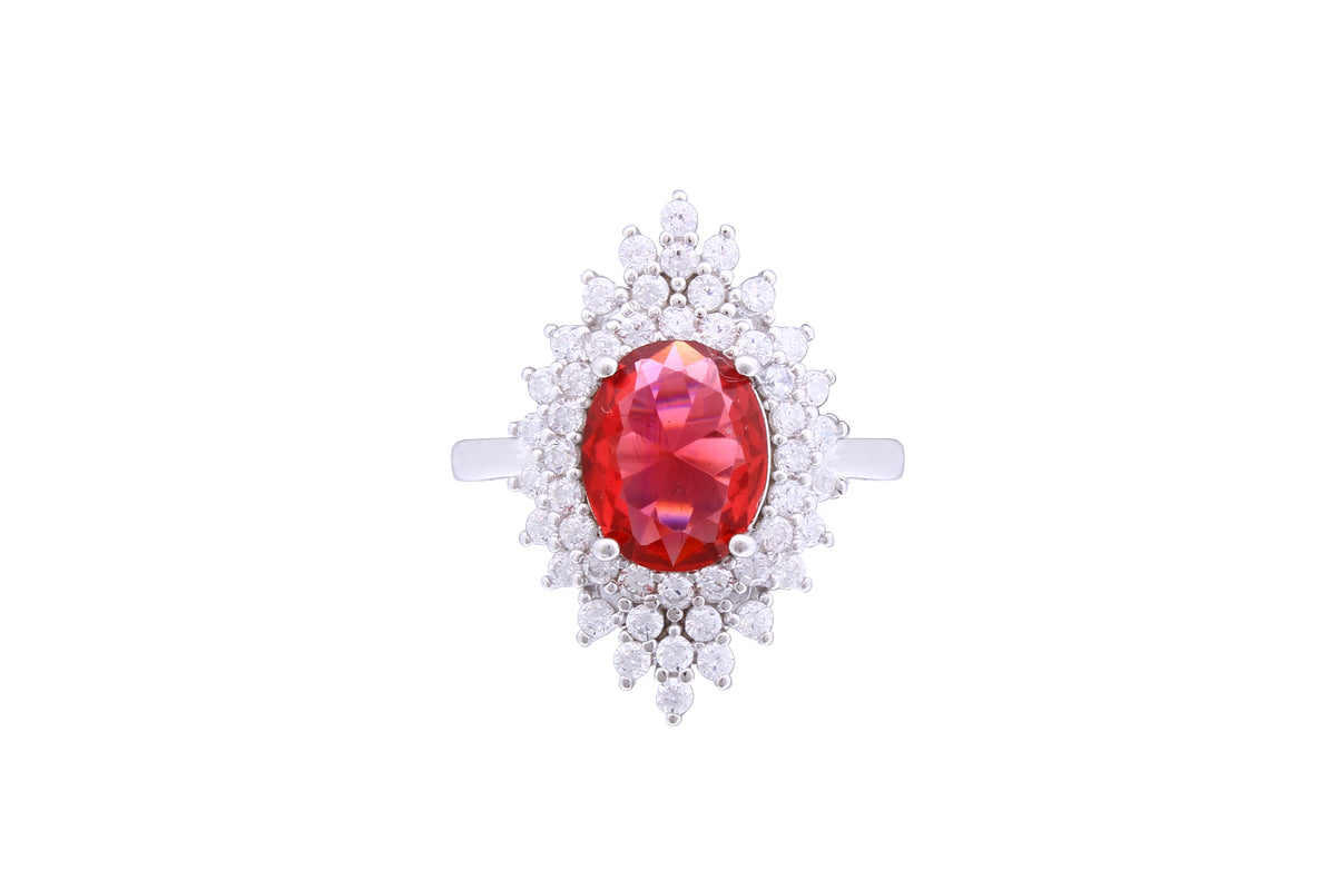 Asfour Crystal Cluster Ring With Ruby Oval Design In 925 Sterling Silver RD0121-WR-7