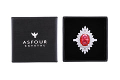 Asfour Crystal Cluster Ring With Ruby Oval Design In 925 Sterling Silver RD0121-WR-9