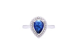 Asfour Crystal Halo Ring With Blue Pear Design In 925 Sterling Silver RD0123-B-8