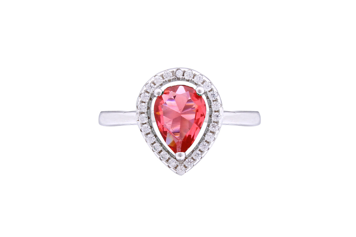 Asfour Crystal Halo Ring With Dark Rose Pear Design In 925 Sterling Silver RD0123-O5-8