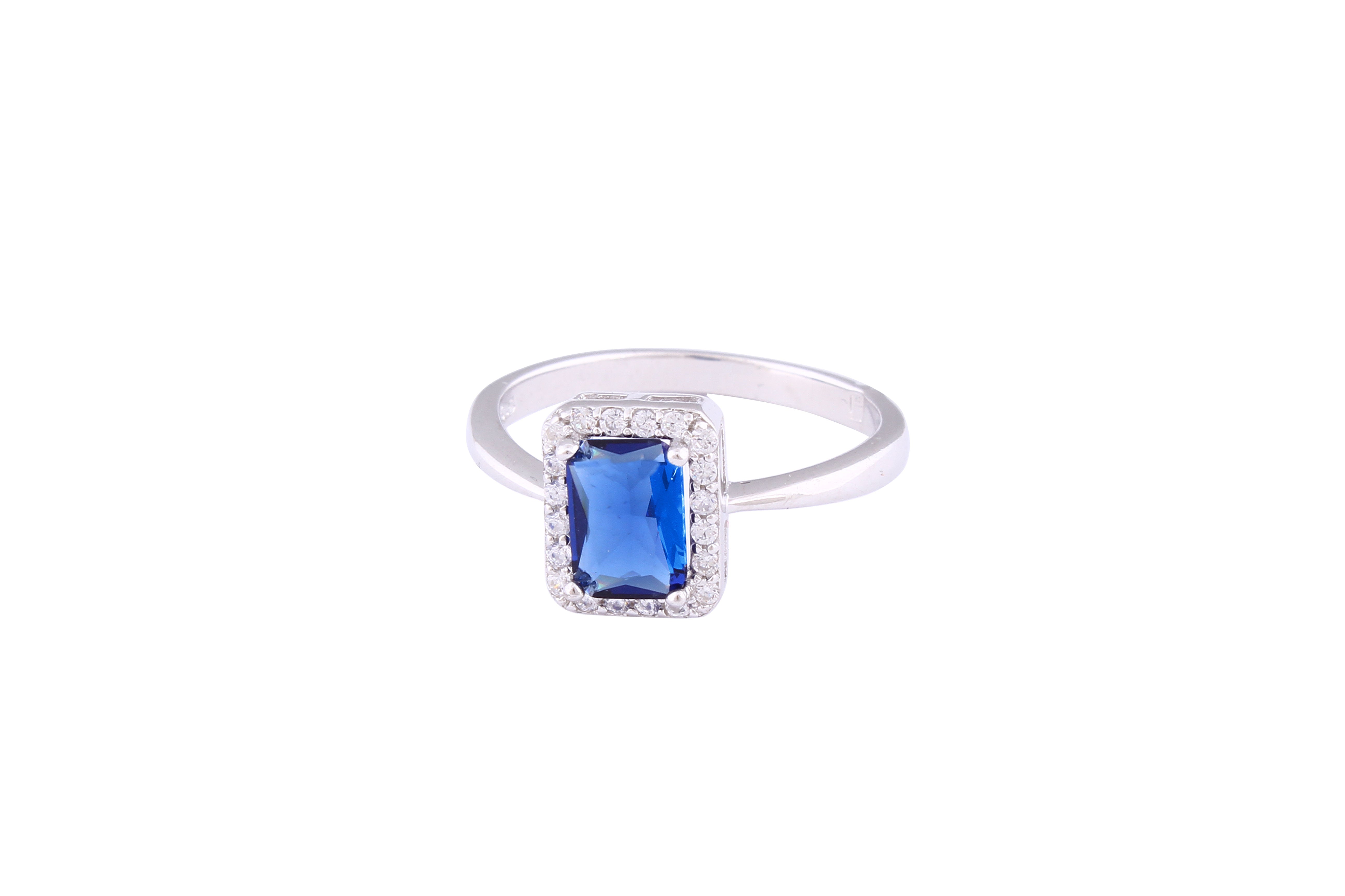 Asfour Crystal Drew Ring With Emerald Cut Blue Zircon Stone In 925 Sterling Silver RD0128-B-7