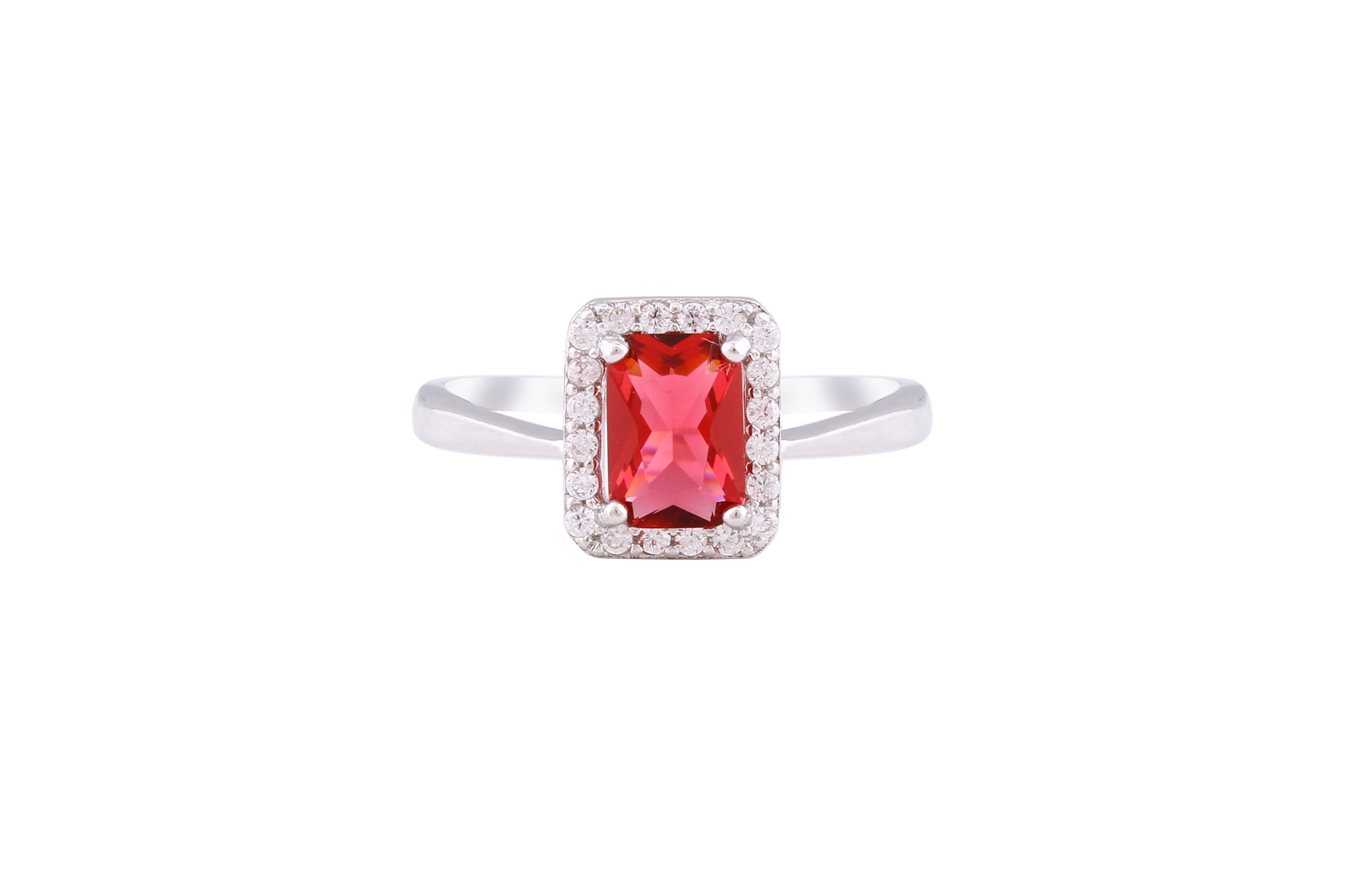 Asfour Crystal Drew Ring With Emerald Cut Fuchsia Zircon Stone In 925 Sterling Silver RD0128-F-7