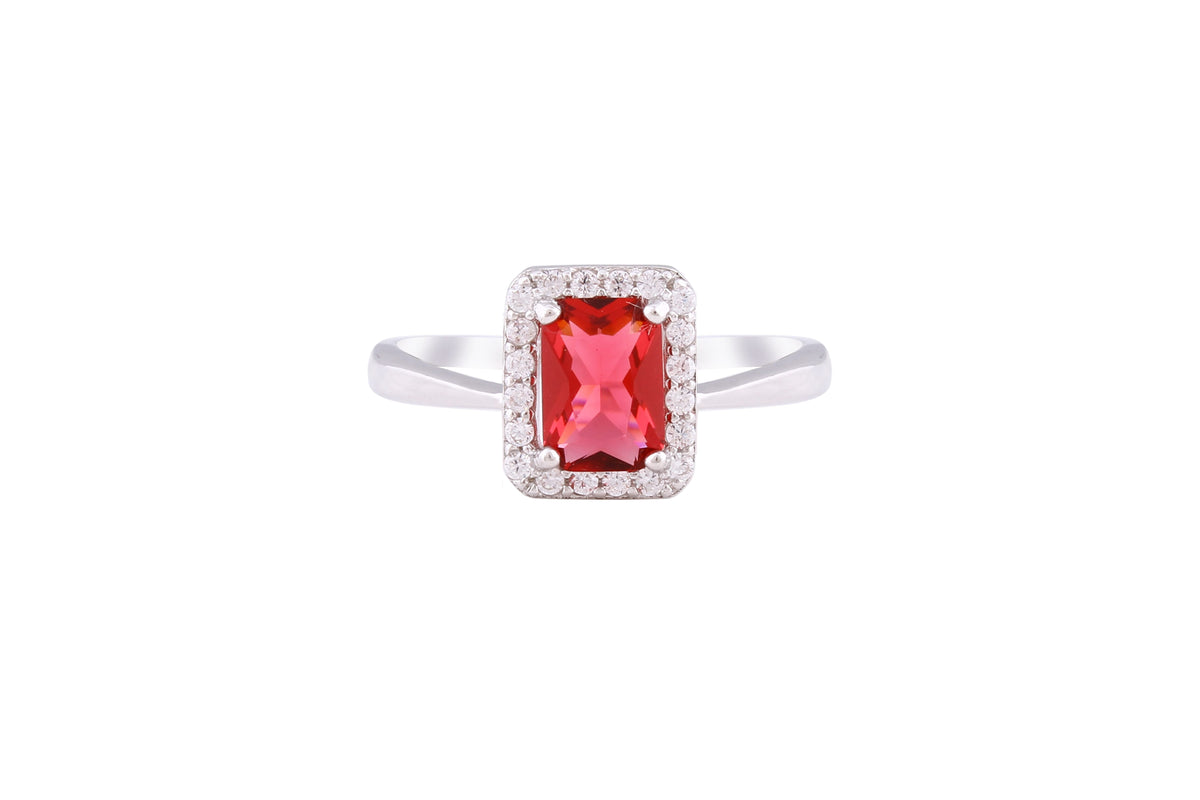 Asfour Crystal Drew Ring With Emerald Cut Fuchsia Zircon Stone In 925 Sterling Silver RD0128-F-7