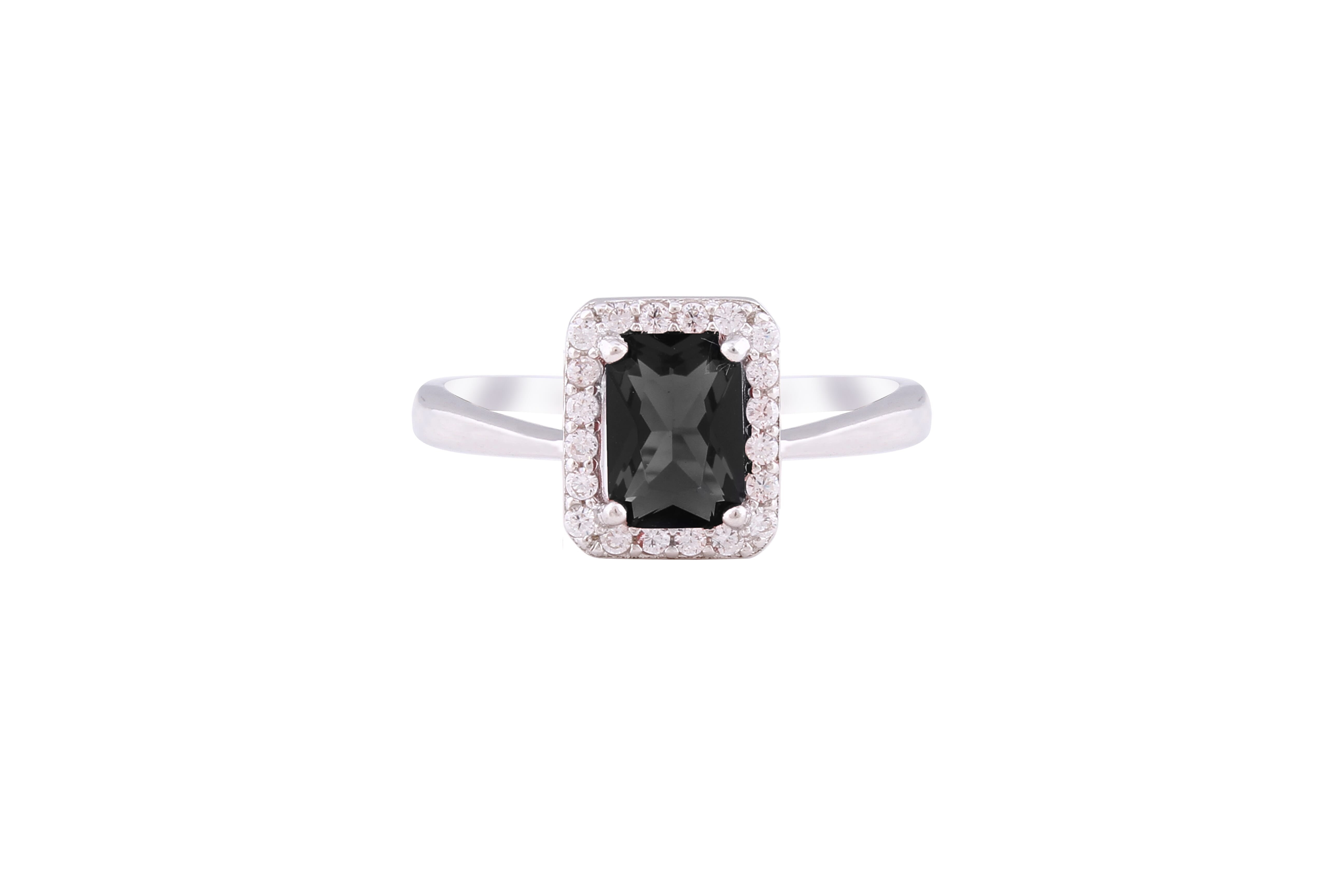 Asfour Crystal Drew Ring With Emerald Cut Fuchsia Zircon Stone In 925 Sterling Silver RD0128-P-7