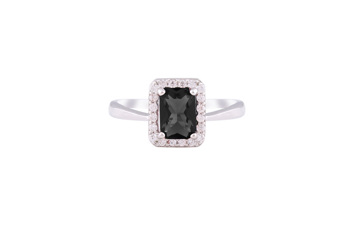 Asfour Crystal Drew Ring With Emerald Cut Fuchsia Zircon Stone In 925 Sterling Silver RD0128-P-7