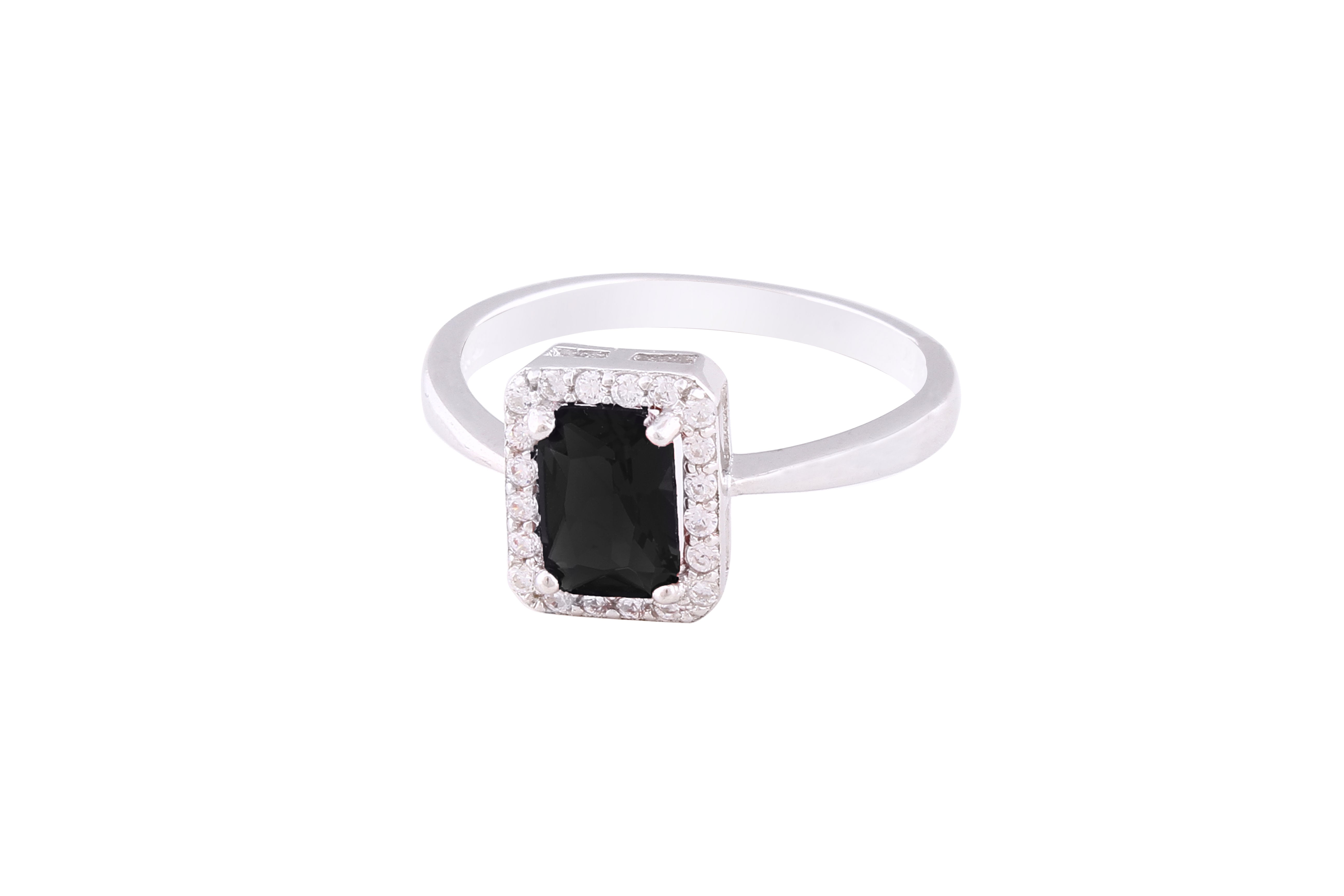 Asfour Crystal Drew Ring With Emerald Cut Fuchsia Zircon Stone In 925 Sterling Silver RD0128-P-7