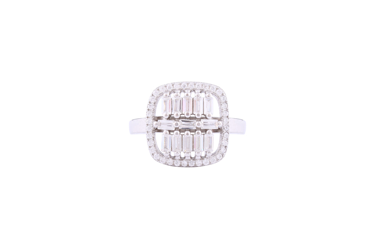 Asfour Crystal Fashion Ring Inlaid With Baguette & Round Zircon In 925 Sterling Silver RD0130-7