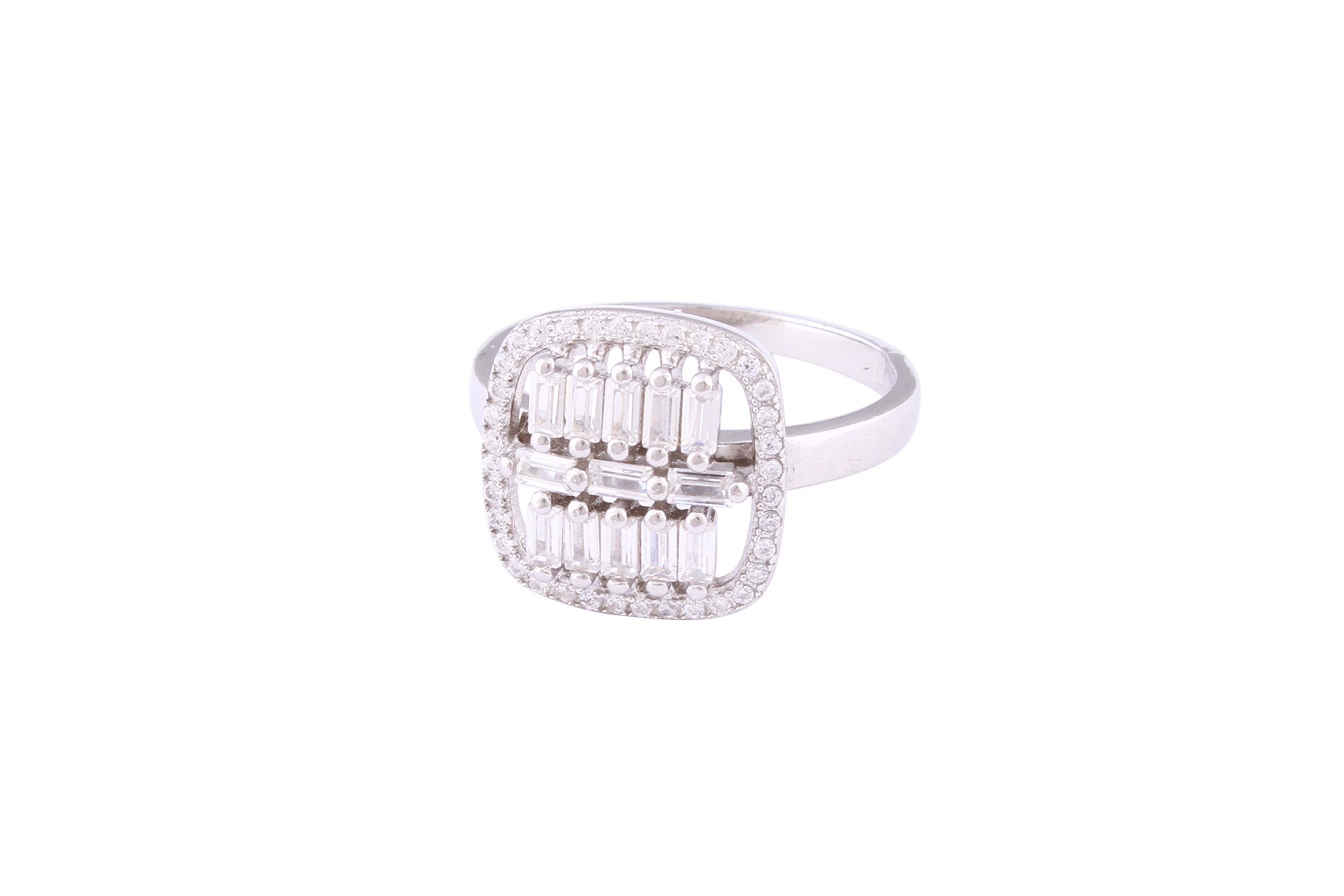 Asfour Crystal Fashion Ring Inlaid With Baguette & Round Zircon In 925 Sterling Silver RD0130-7