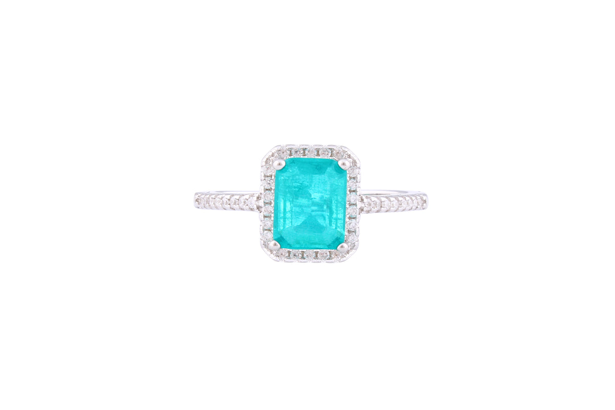 Asfour Crystal Drew Ring With Turquoise Emerald Cut Stone In 925 Sterling Silver-RD0140-GC-7