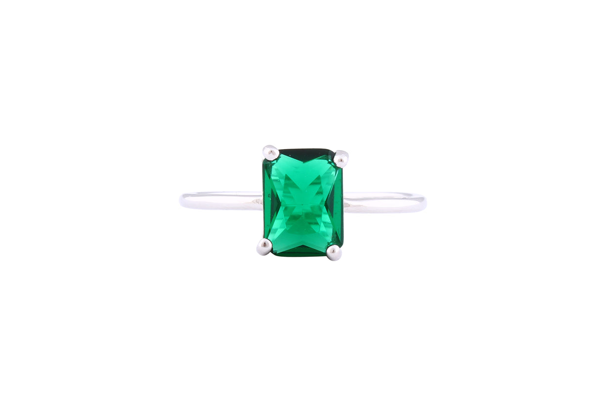 Asfour Crystal Drew Ring With Emerald Zircon Stone In 925 Sterling Silver-RD0145-G-7