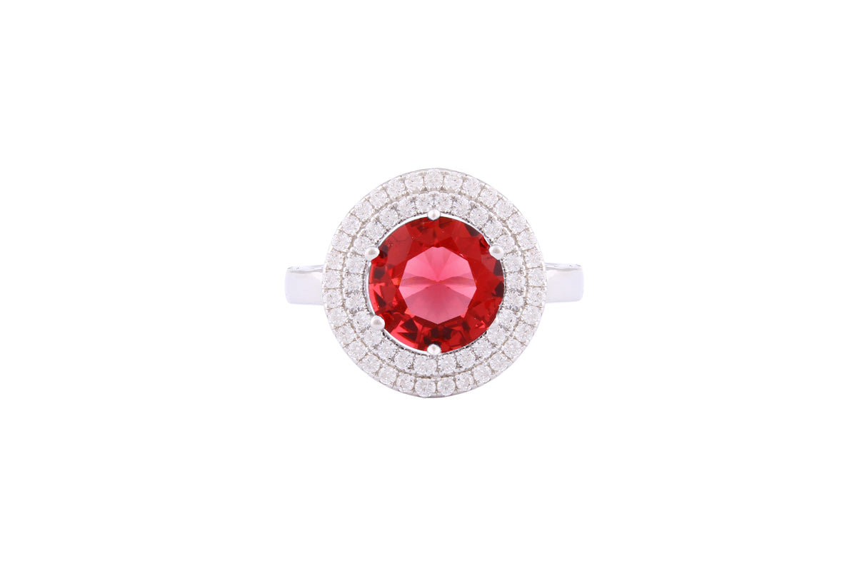 Asfour Crystal Halo Ring With Round Dark Rose Zircon Stone In 925 Sterling Silver-RD0146-O5-8