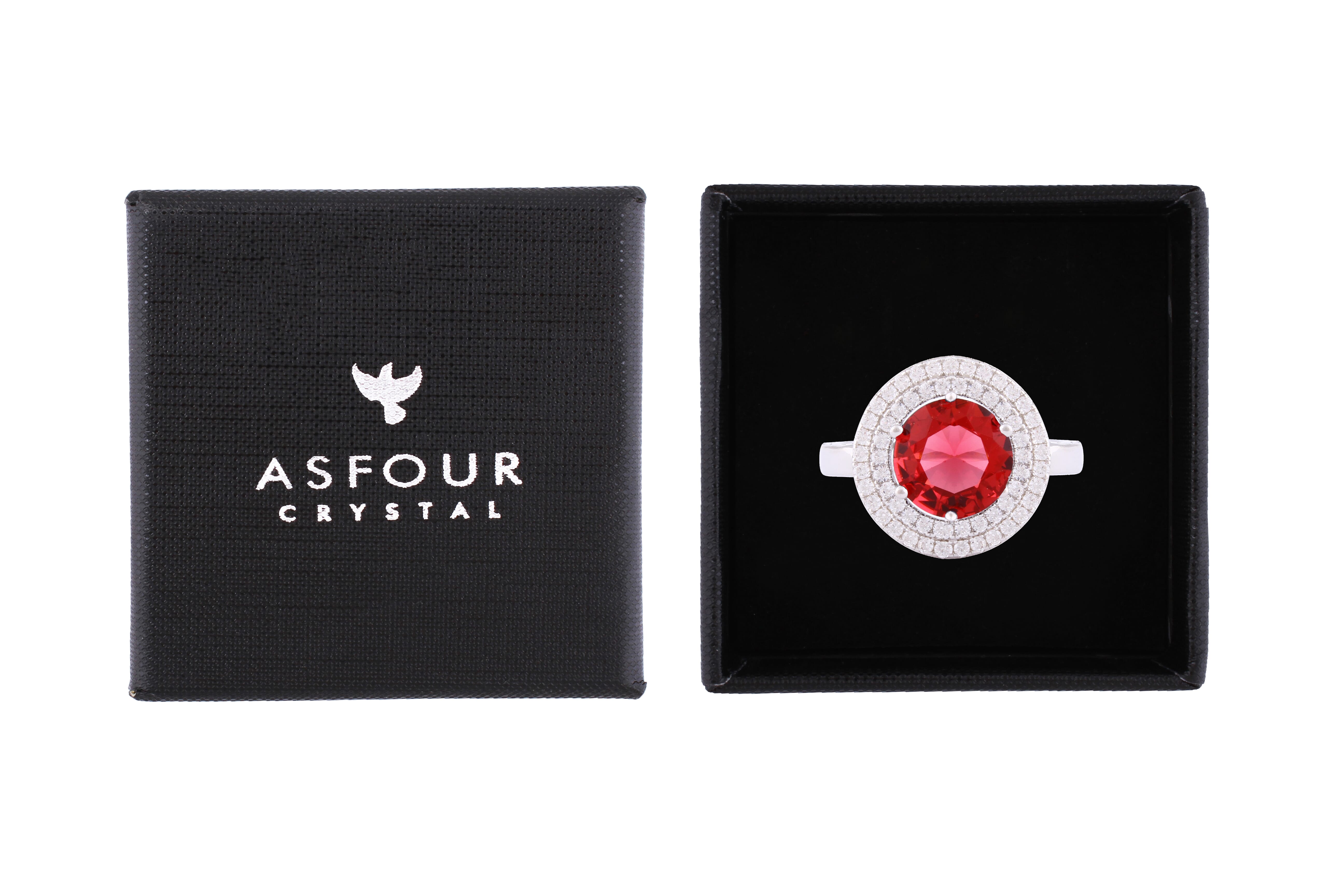 Asfour Crystal Halo Ring With Round Dark Rose Zircon Stone In 925 Sterling Silver-RD0146-O5-8