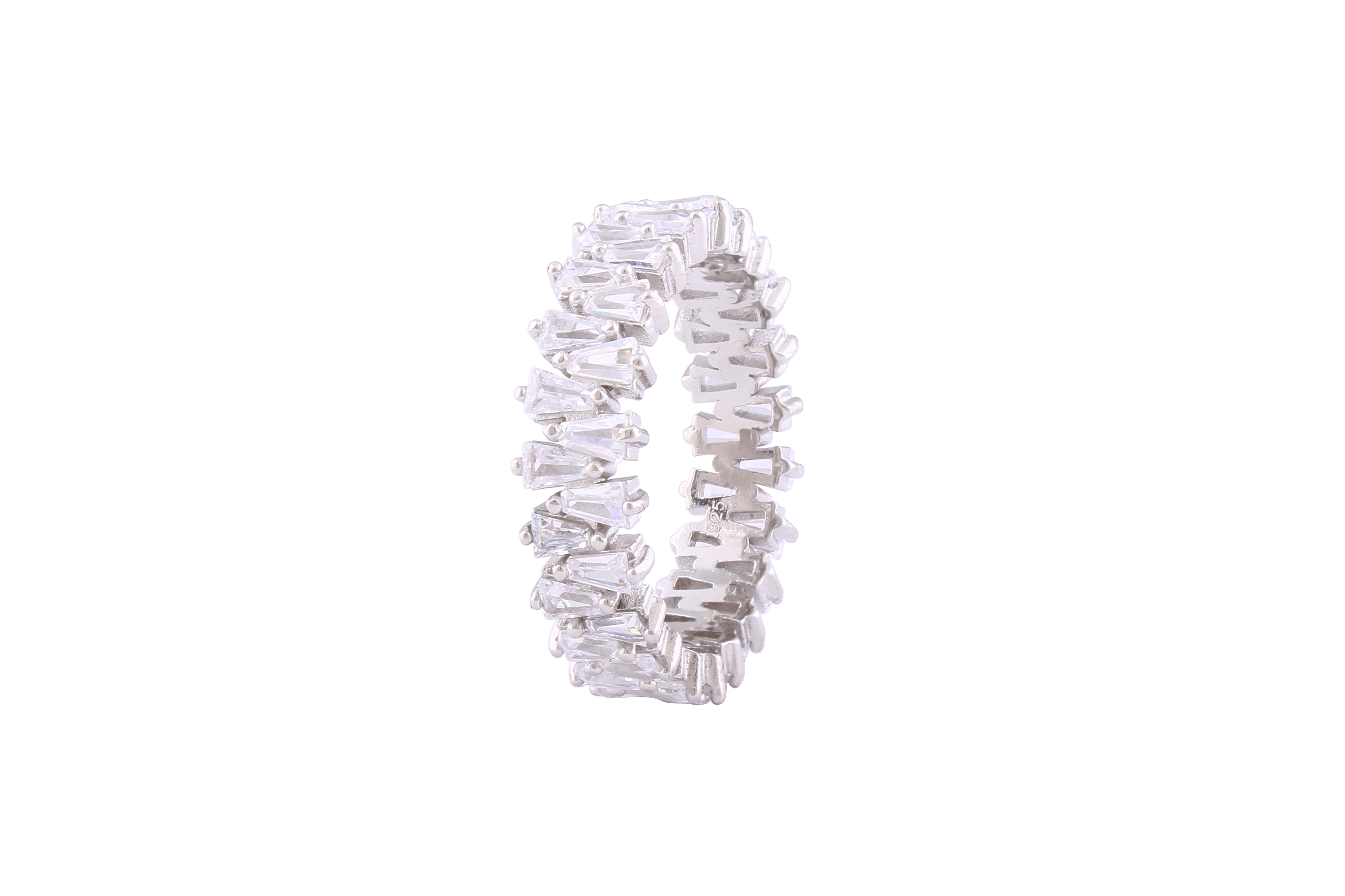 Asfour Crystal Band Ring With Tapered Baguette Zircon Stones In 925 Sterling Silver-RD0153-7