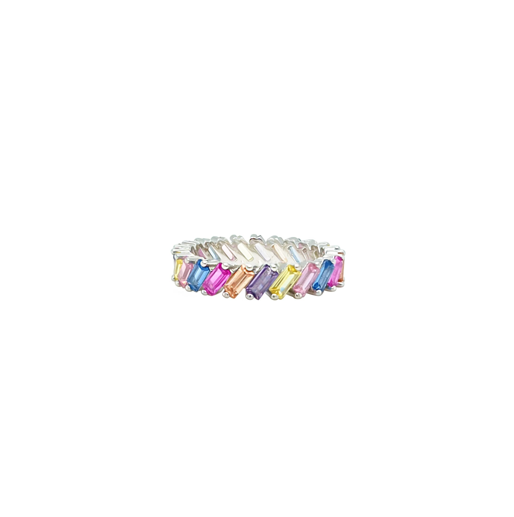 Asfour Crystal Band Ring With Multi Color Baguette Stones In 925 Sterling Silver-RD0158-K-6