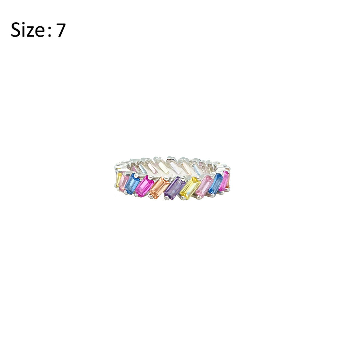 Asfour Crystal Band Ring With Multi Color Baguette Stones In 925 Sterling Silver-RD0158-K-7