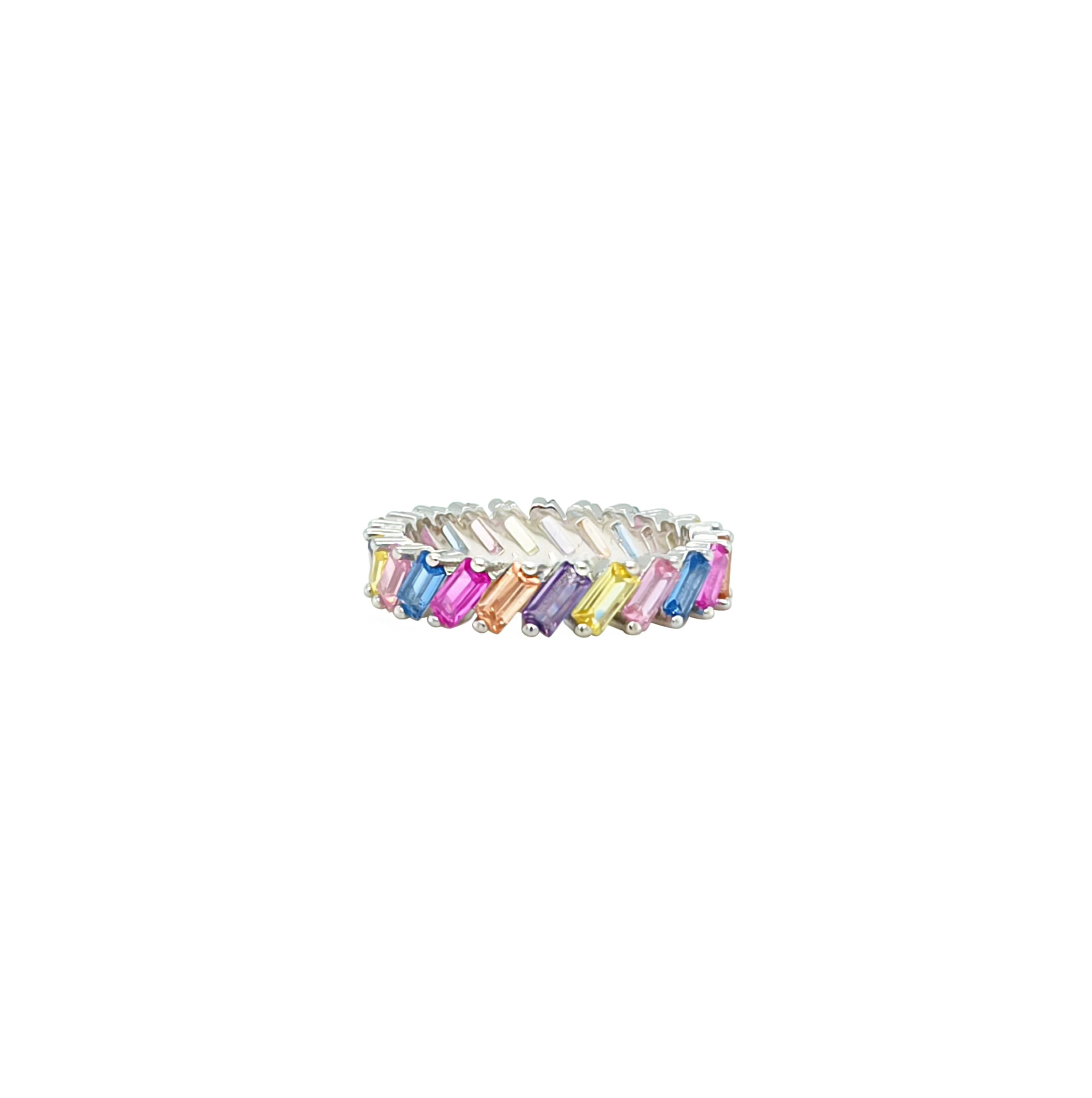 Asfour Crystal Band Ring With Multi Color Baguette Stones In 925 Sterling Silver-RD0158-K-7