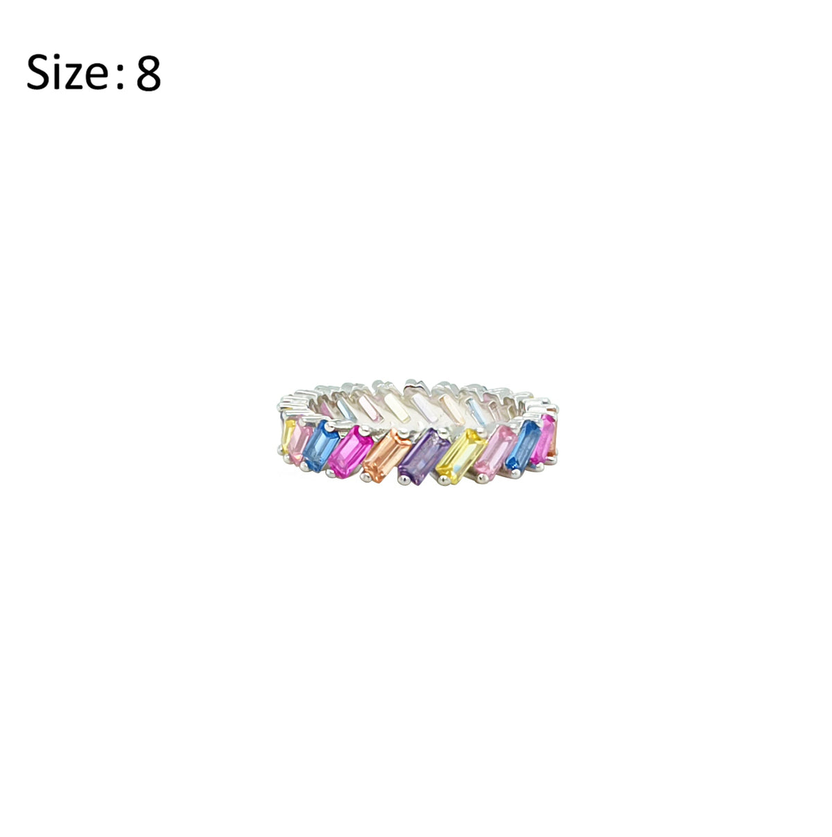 Asfour Crystal Band Ring With Multi Color Baguette Stones In 925 Sterling Silver-RD0158-K-8