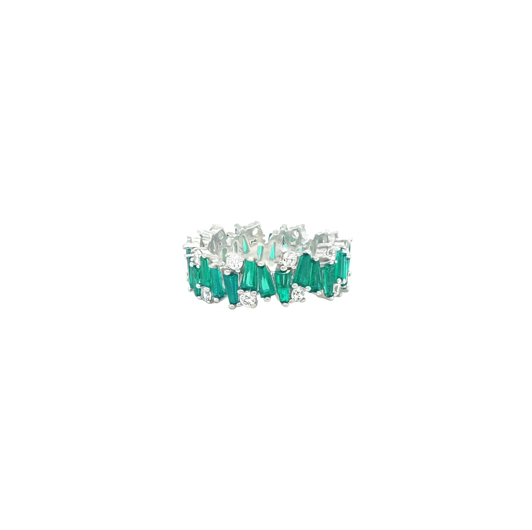 Asfour Crystal Band Ring With Emerald Baguette Stones In 925 Sterling Silver-RD0180-G-6