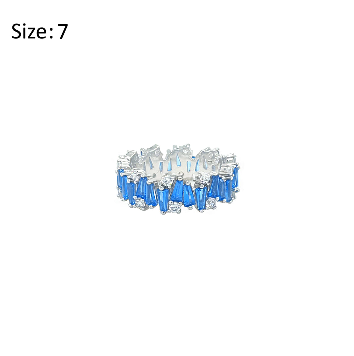 Asfour Crystal Band Ring With Light Blue Baguette Stones In 925 Sterling Silver-RD0180-LB-7