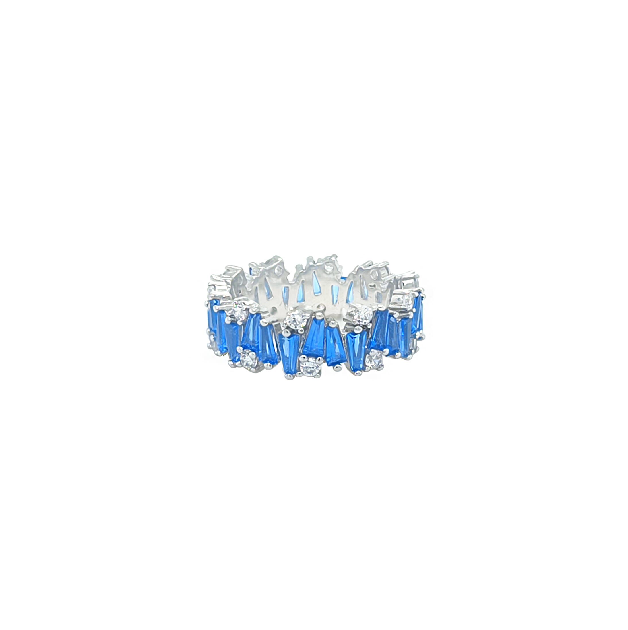 Asfour Crystal Band Ring With Light Blue Baguette Stones In 925 Sterling Silver-RD0180-LB-7