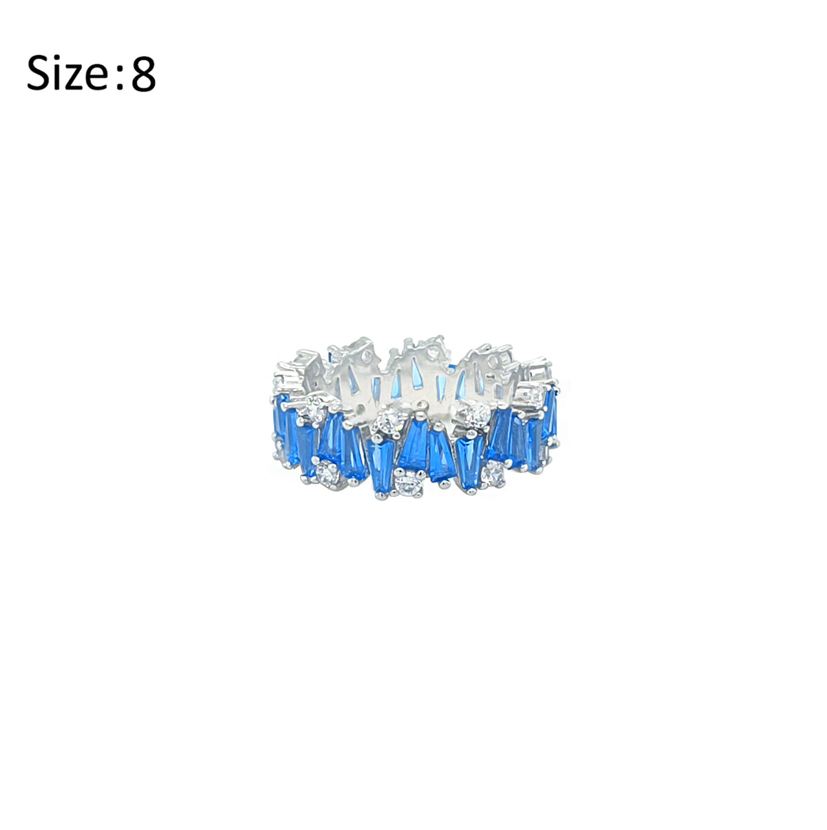 Asfour Crystal Band Ring With Light Blue Baguette Stones In 925 Sterling Silver-RD0180-LB-8