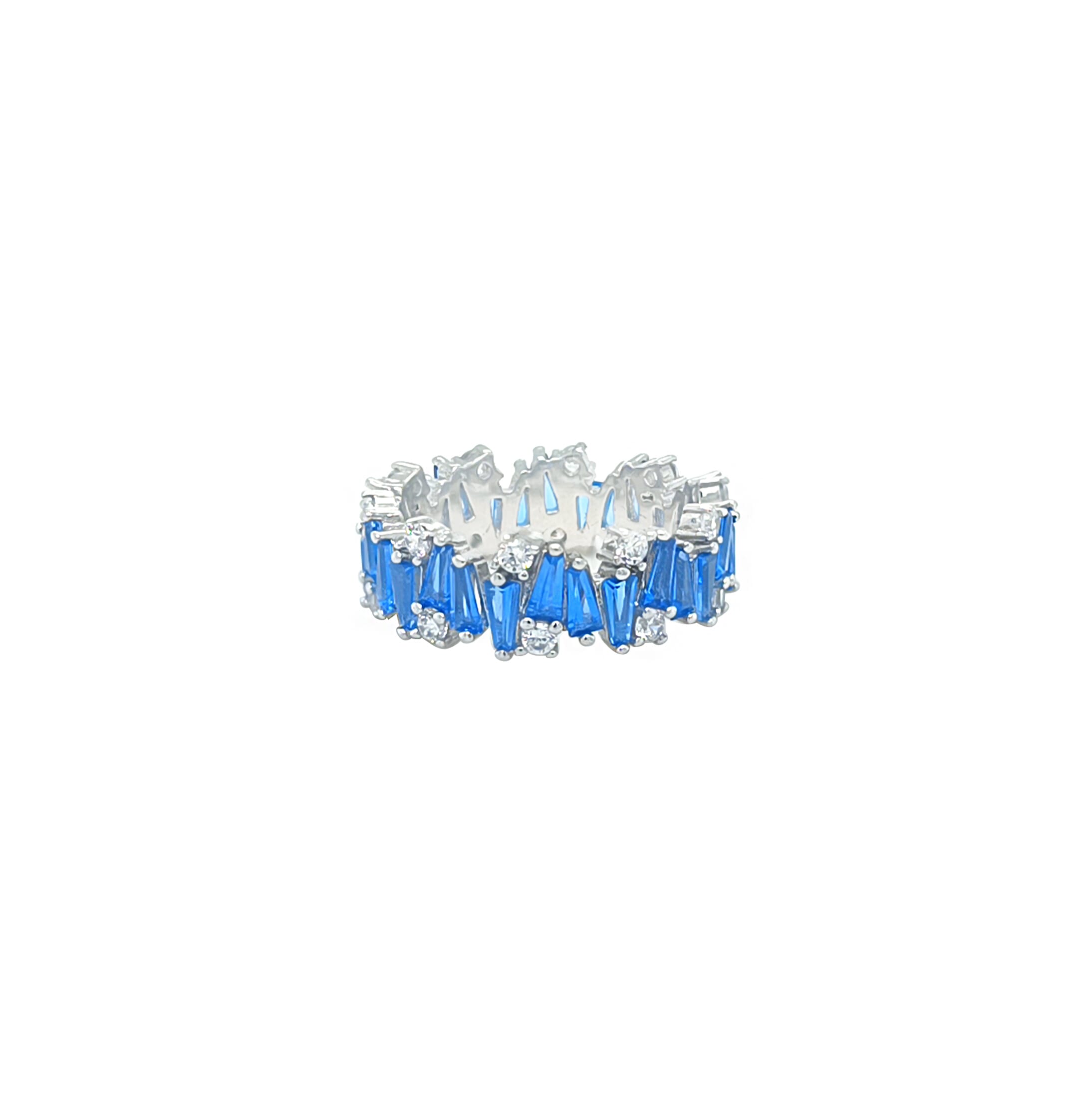 Asfour Crystal Band Ring With Light Blue Baguette Stones In 925 Sterling Silver-RD0180-LB-9