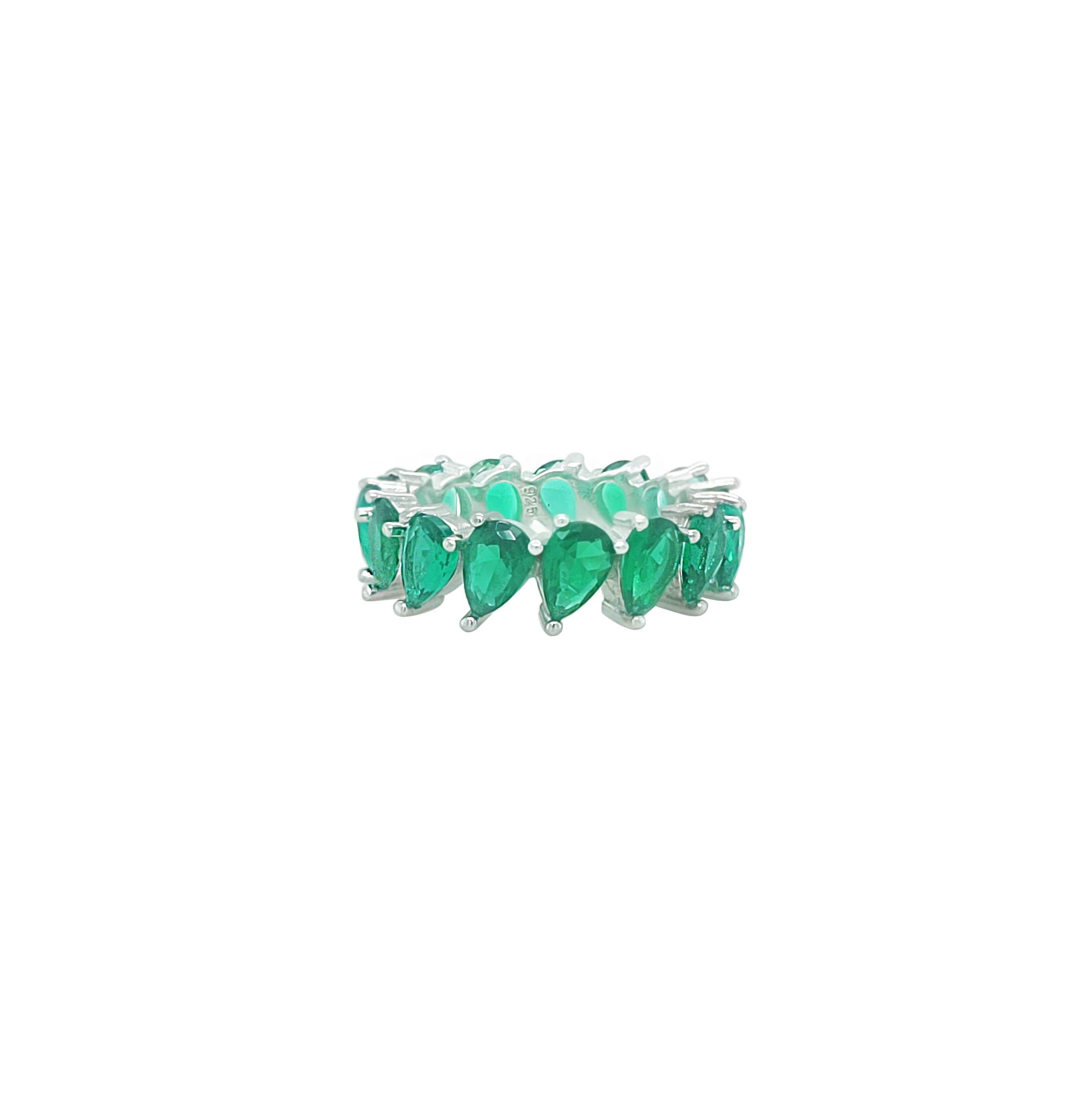 Asfour Crystal Band Ring With Emerald Pear Zircon Stones In 925 Sterling Silver-RD0182-G-8